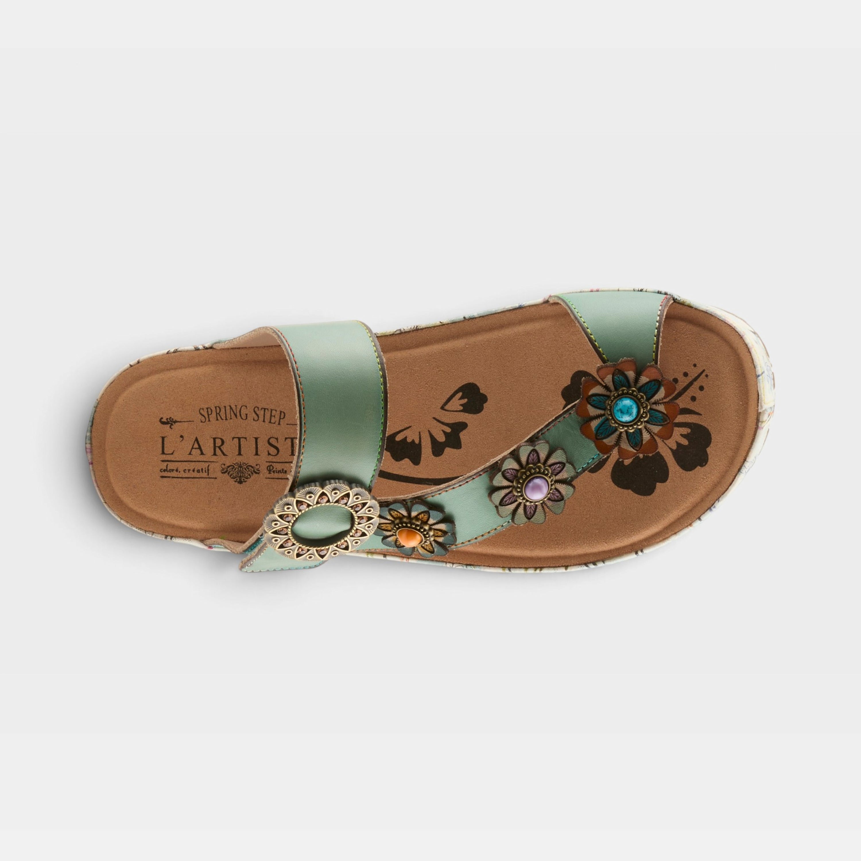 L'Artiste Blissbloom sandals in Mint Green, top view
