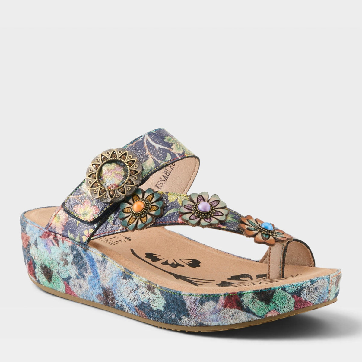 L'Artiste Blissbloom sandals in Navy Multi, front view