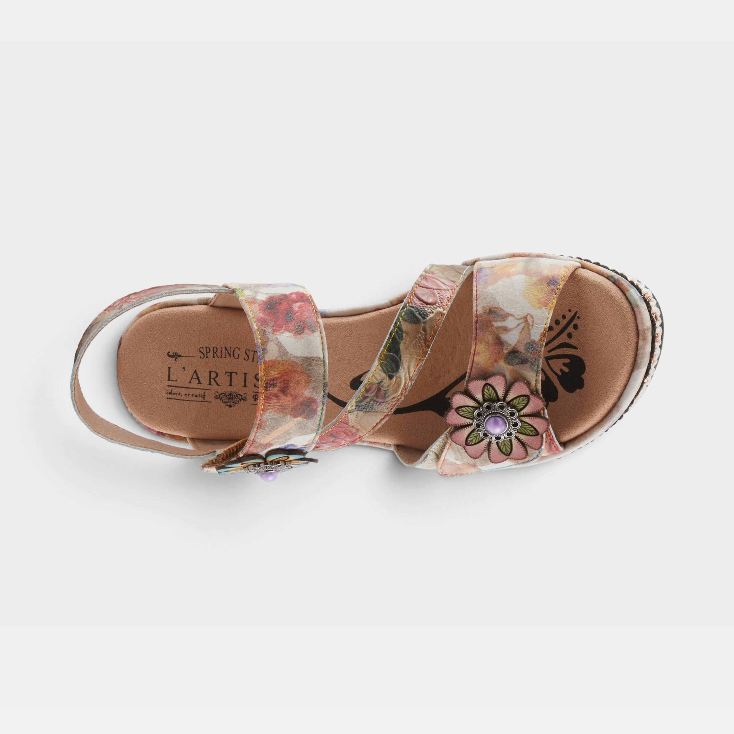 L'Artiste Blissful sandals in Beige Multi, top view