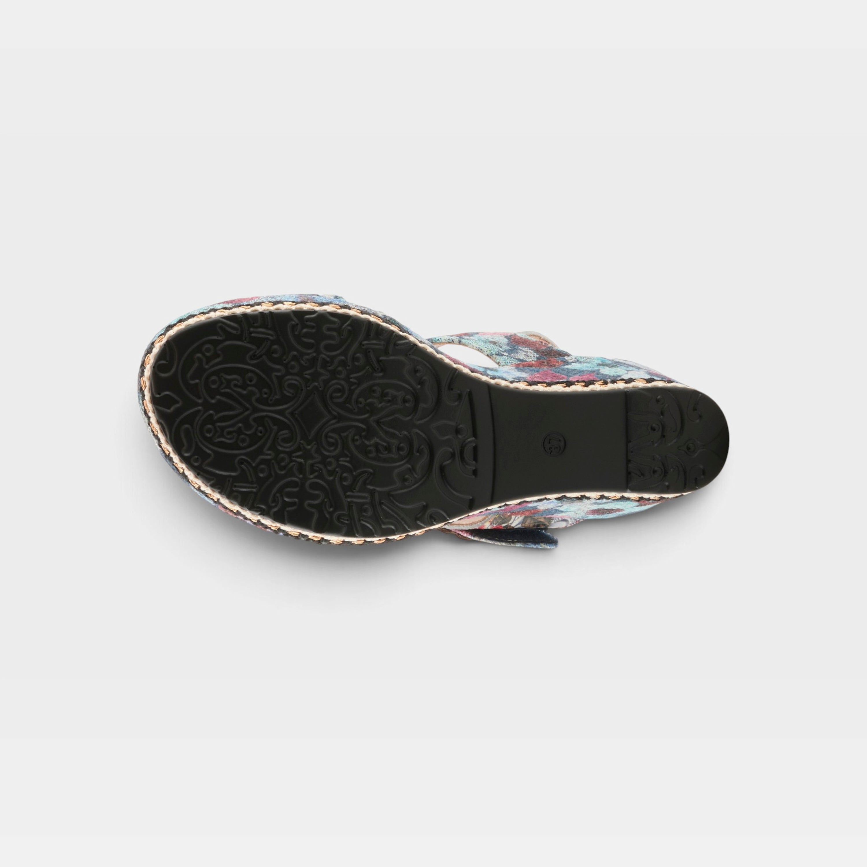 L'Artiste Blissful sandals in Navy Multi, outsole view