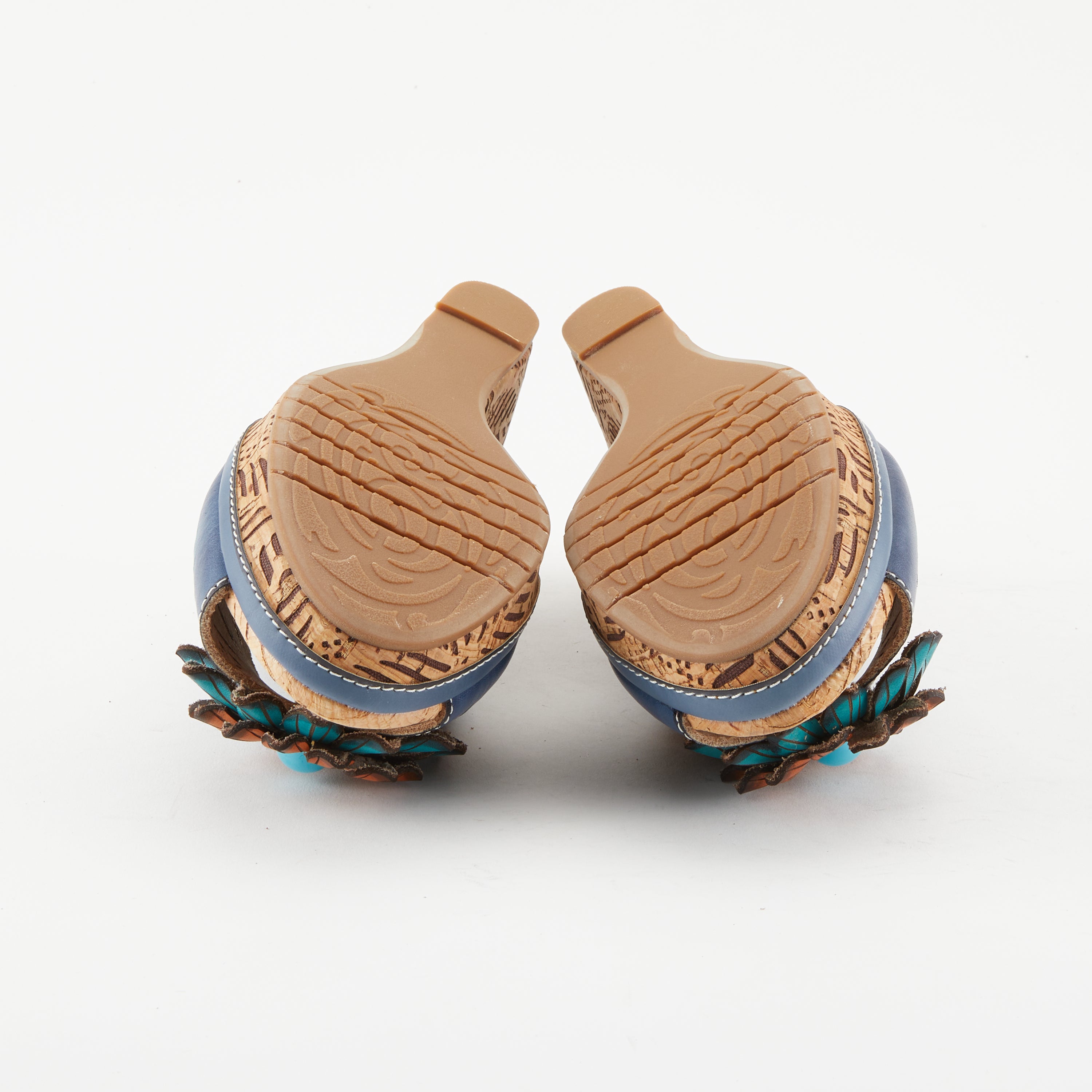 L'Artiste L'ARTISTE BLOOM SLIDE SANDALS sandal in blue multi with handcrafted leather design