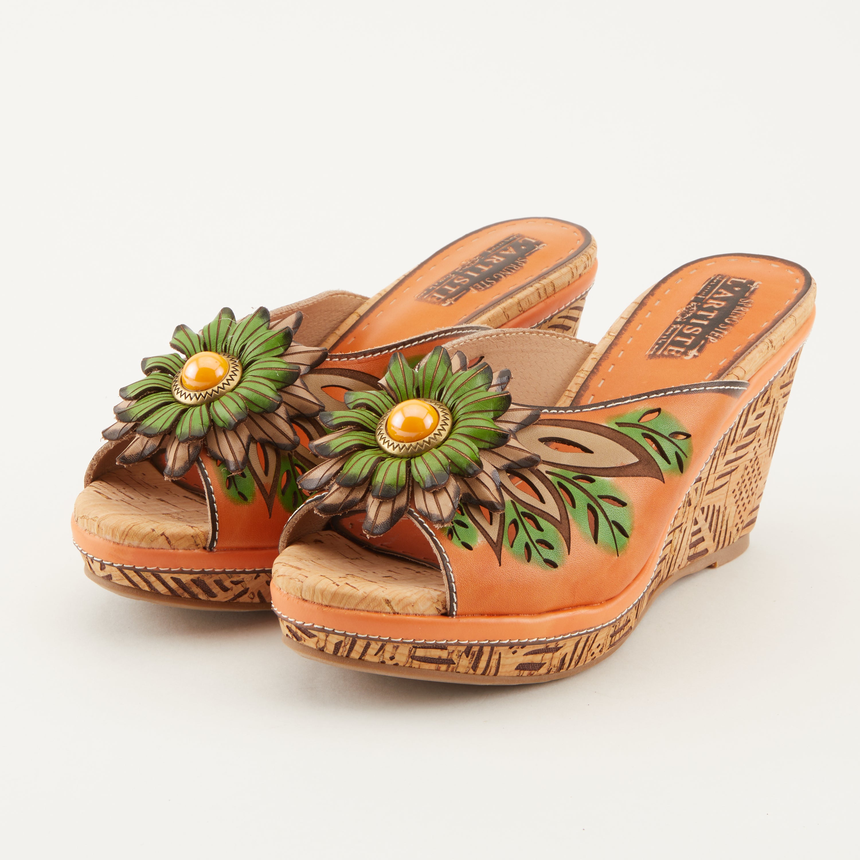 L'Artiste L'ARTISTE BLOOM SLIDE SANDALS sandal in mango multi with handcrafted leather design