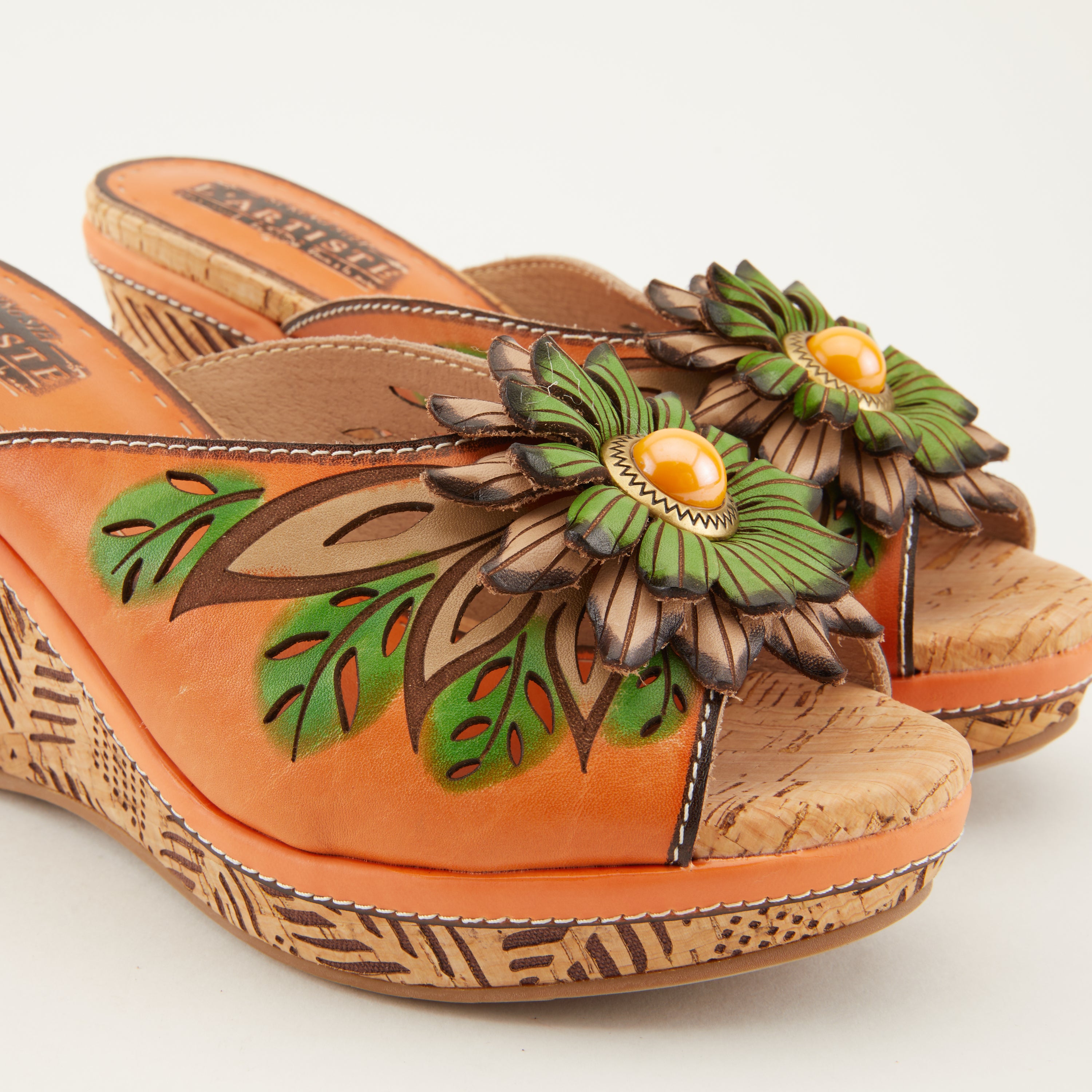 L'Artiste L'ARTISTE BLOOM SLIDE SANDALS sandal in mango multi with handcrafted leather design