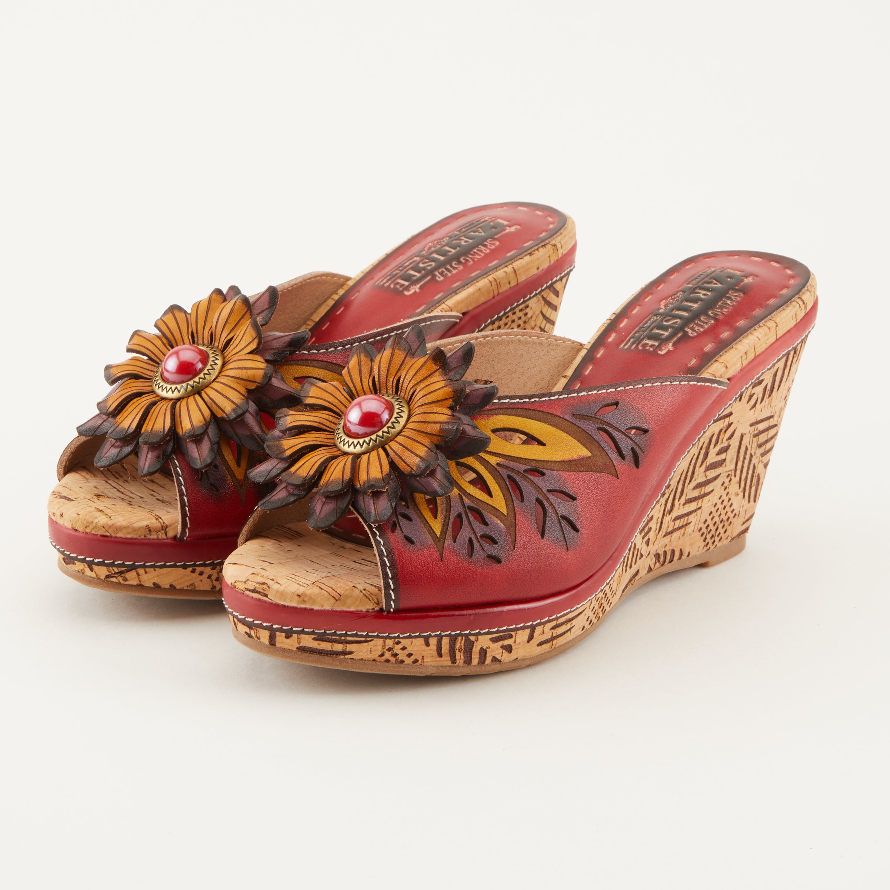 L'Artiste L'ARTISTE BLOOM SLIDE SANDALS sandal in blue multi with handcrafted leather design