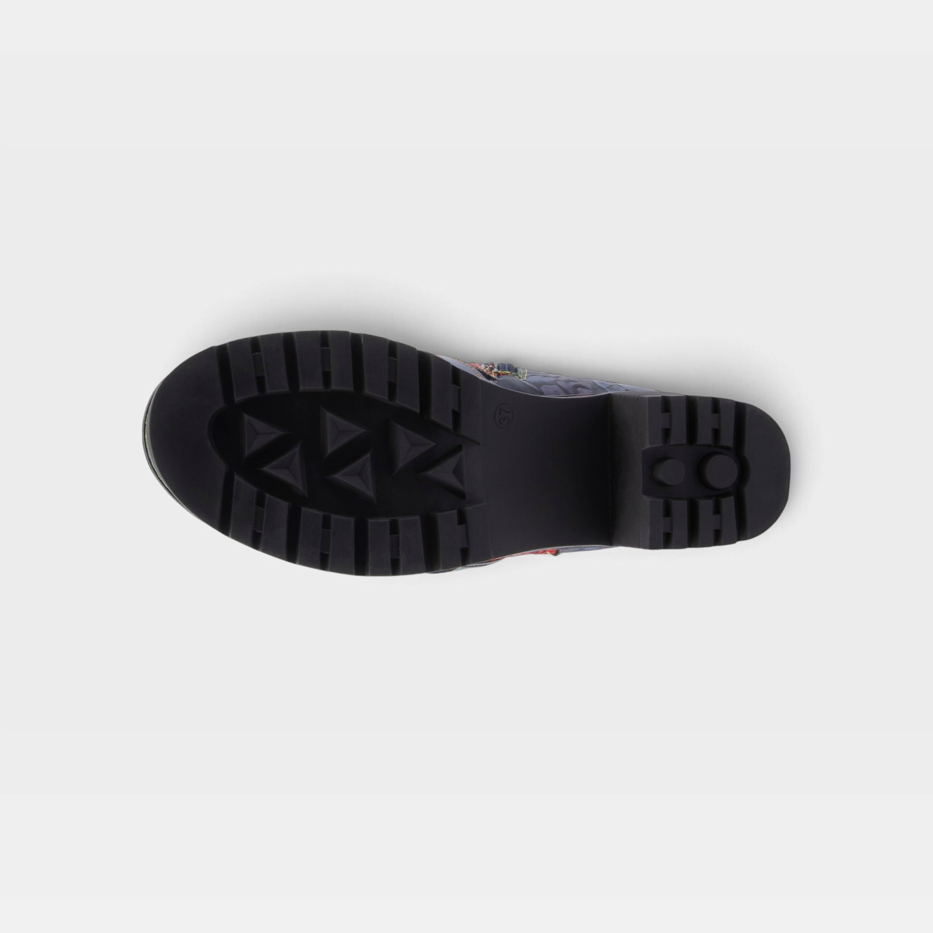 L'Artiste Brazen boots in Navy Multi, outsole view
