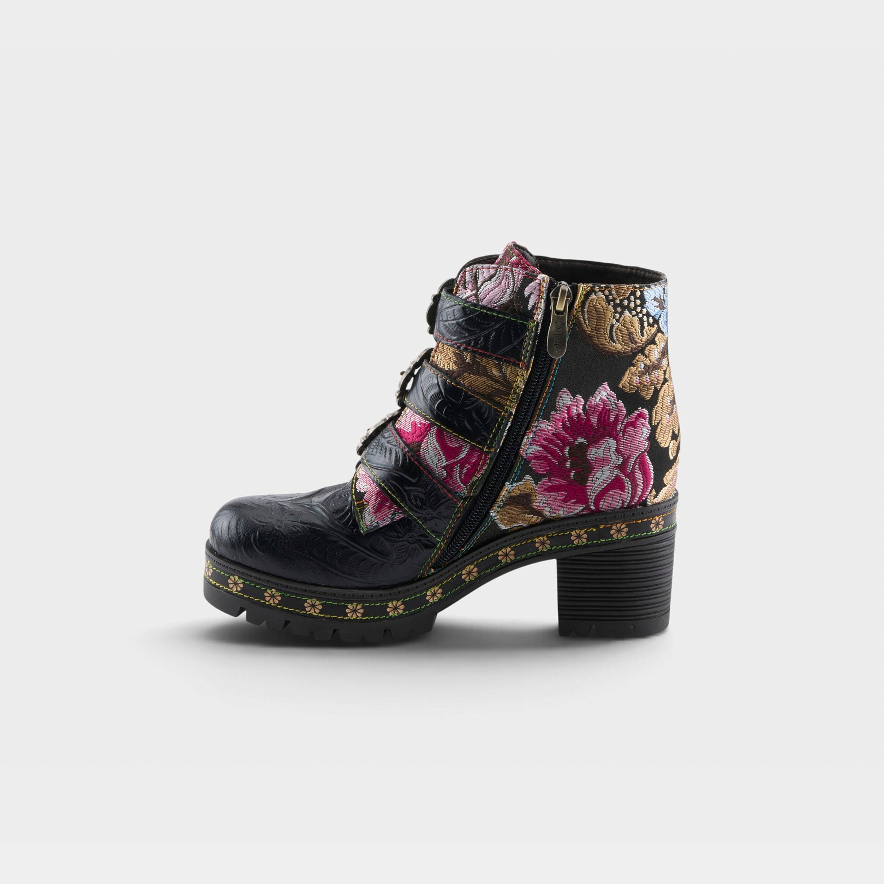 L'Artiste Brazza boots in Black Multi, side view
