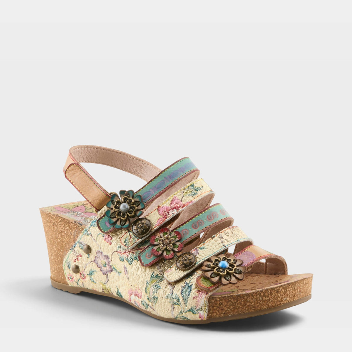 L'Artiste BUCKLEITUP SANDALS in BEIGE MULTI, front view