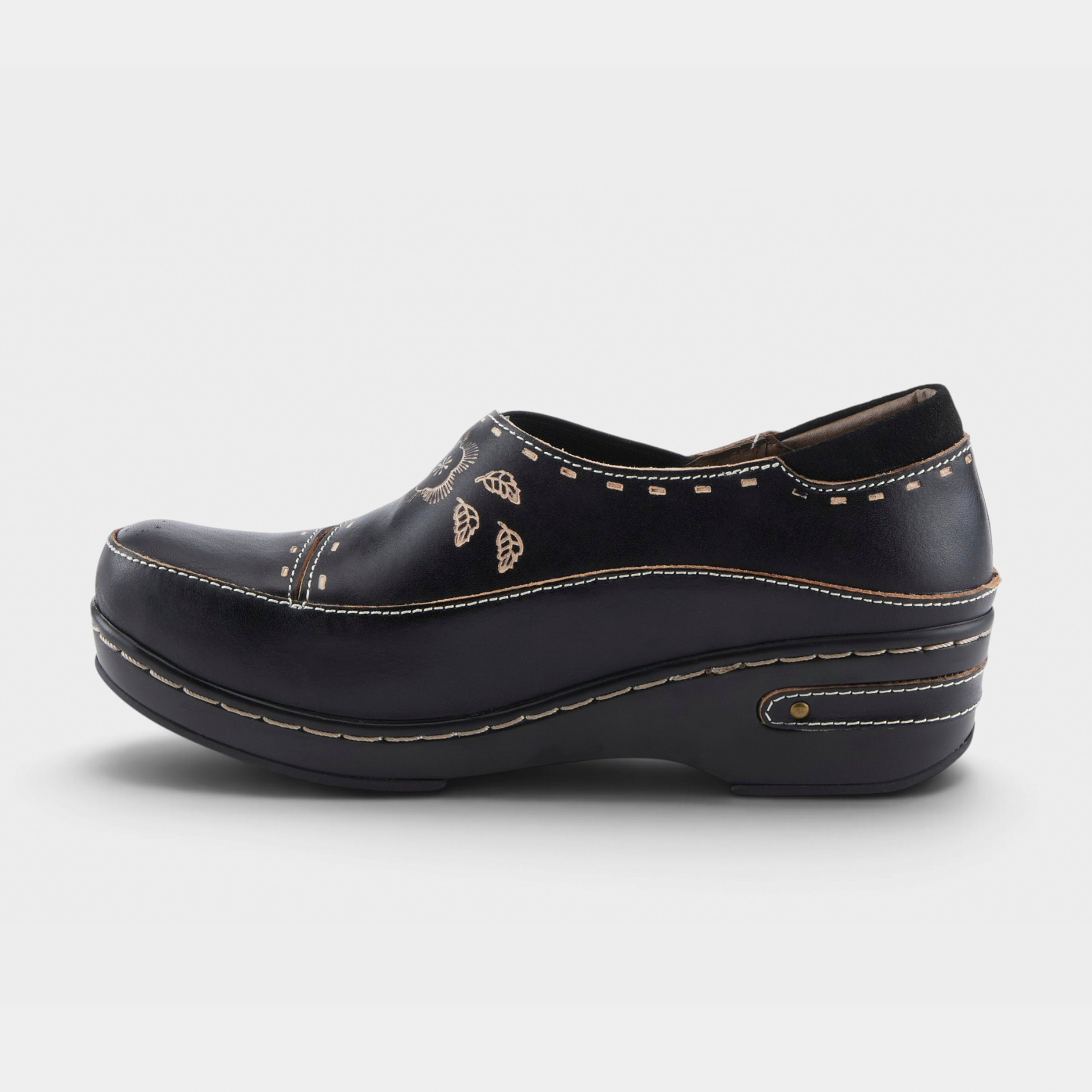 L'Artiste Burbank clogs in Black, side view