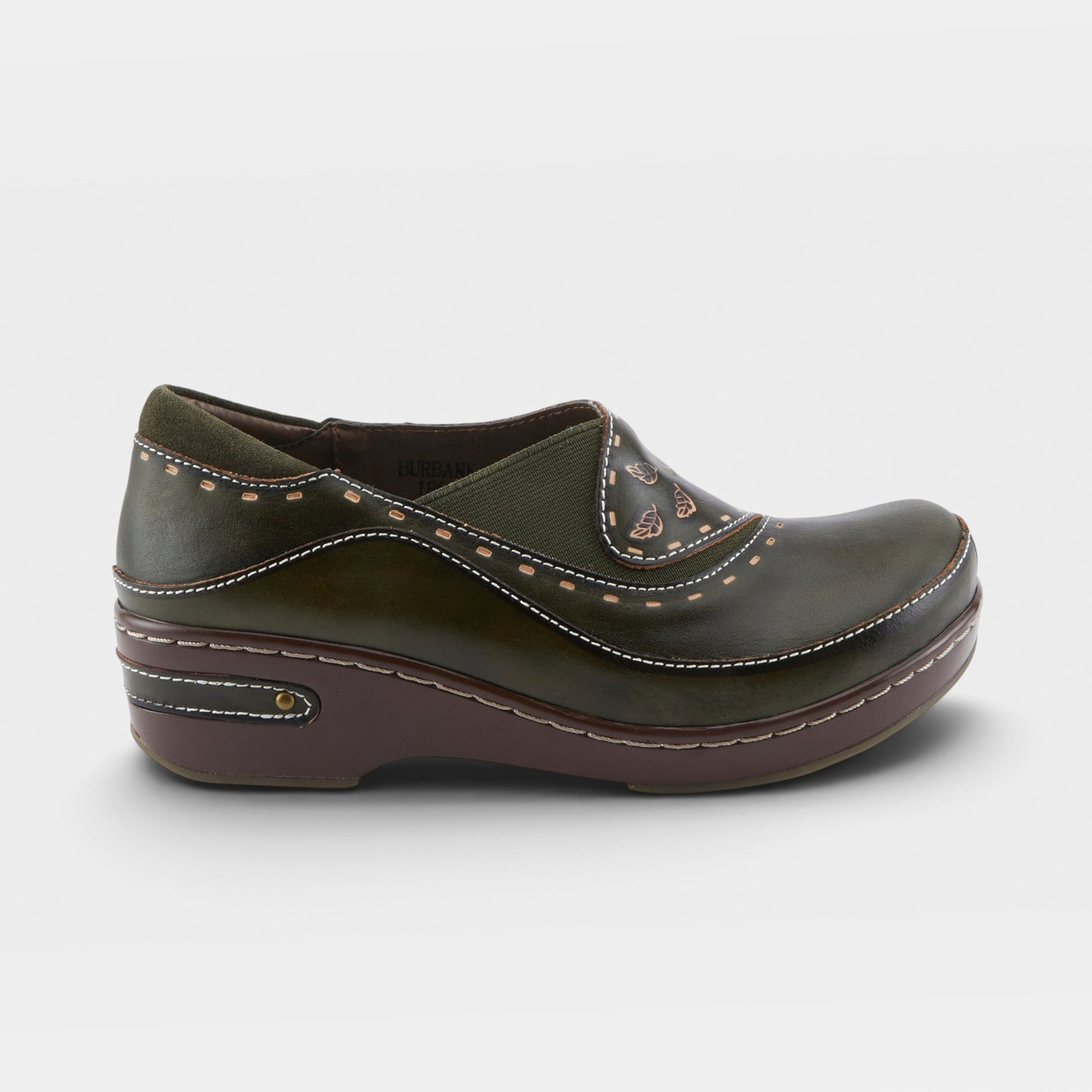 L'Artiste Burbank clogs in Olive Green, hero view