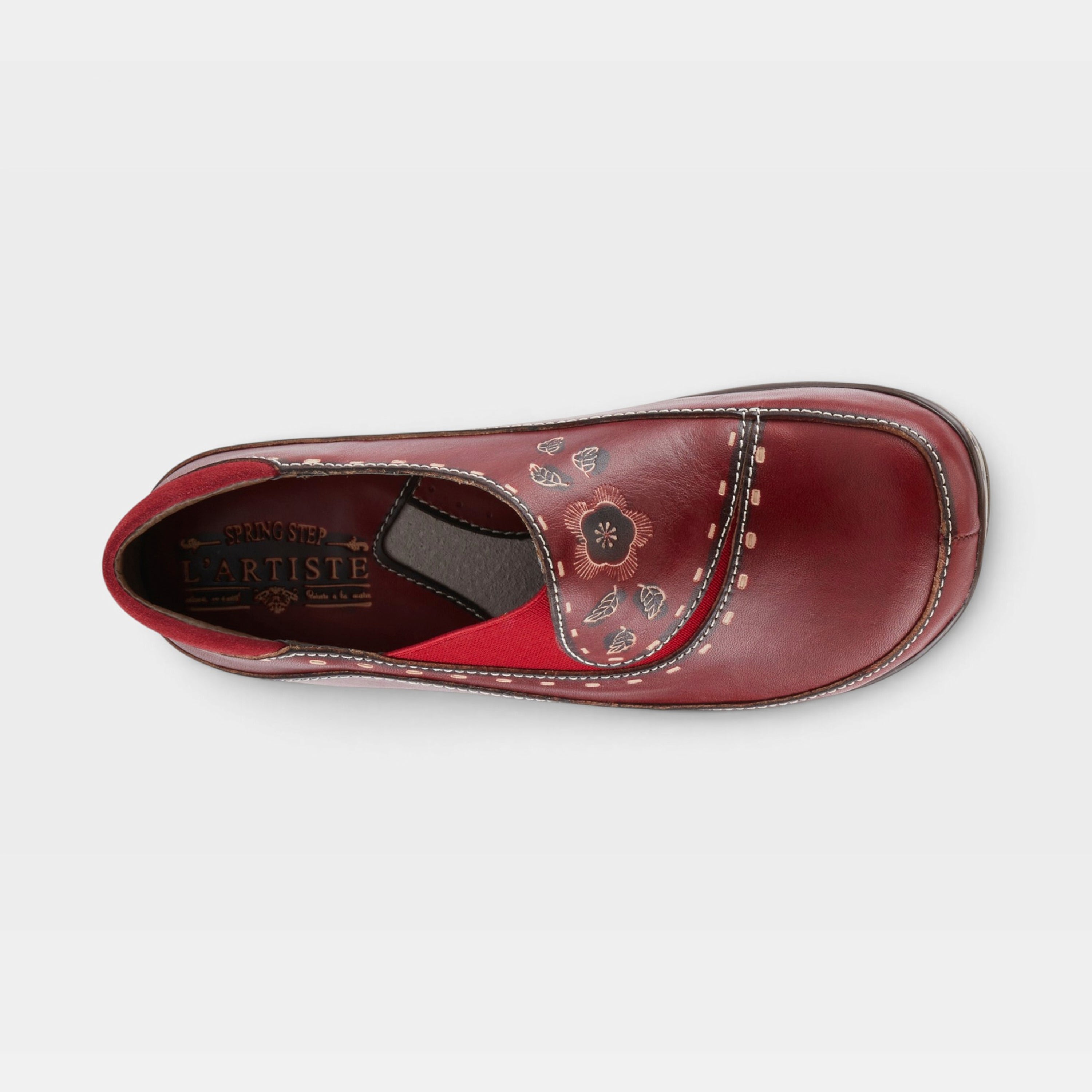L'Artiste Burbank clogs in Red, top view