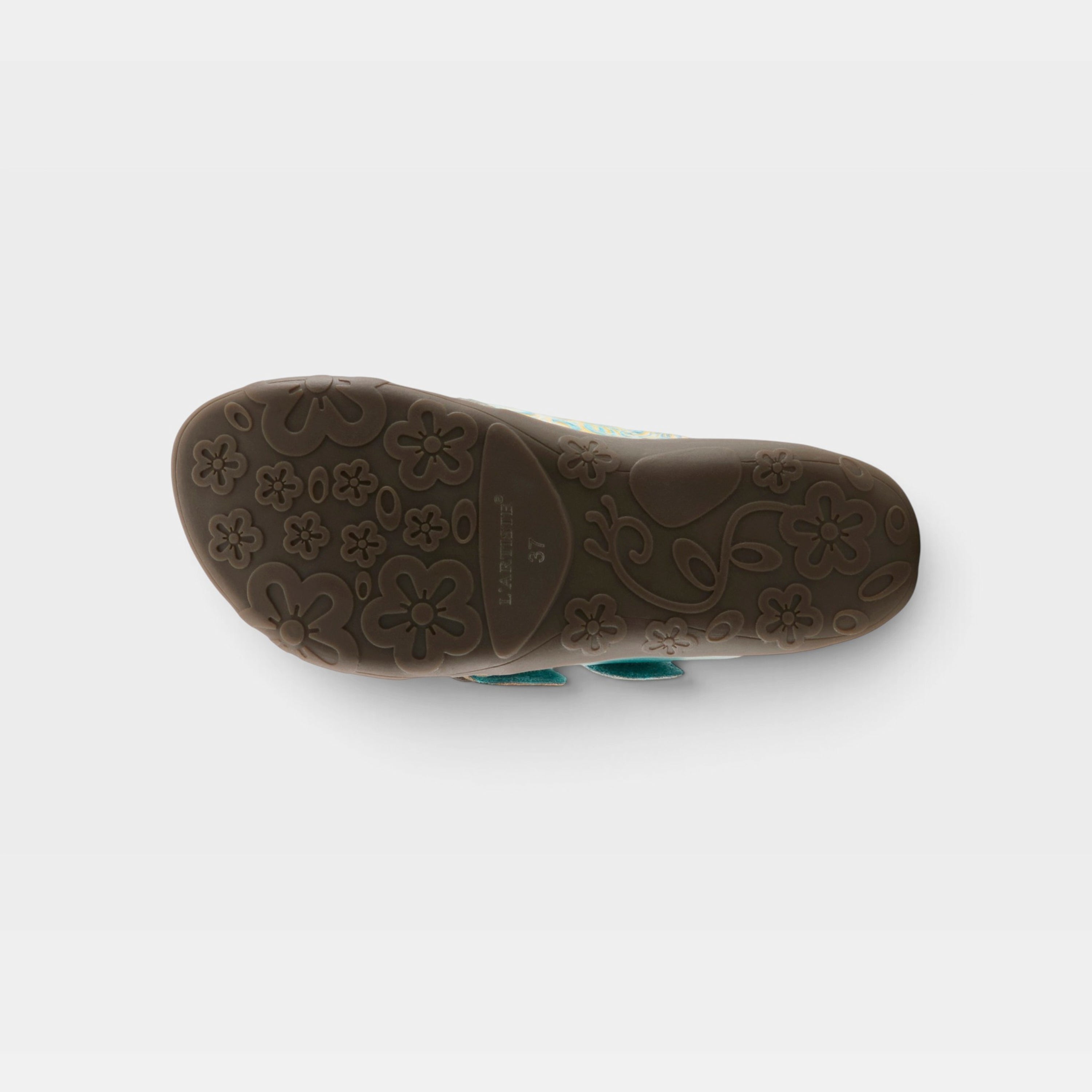 L'Artiste Caelana sandals in Turquoise Multi, outsole view