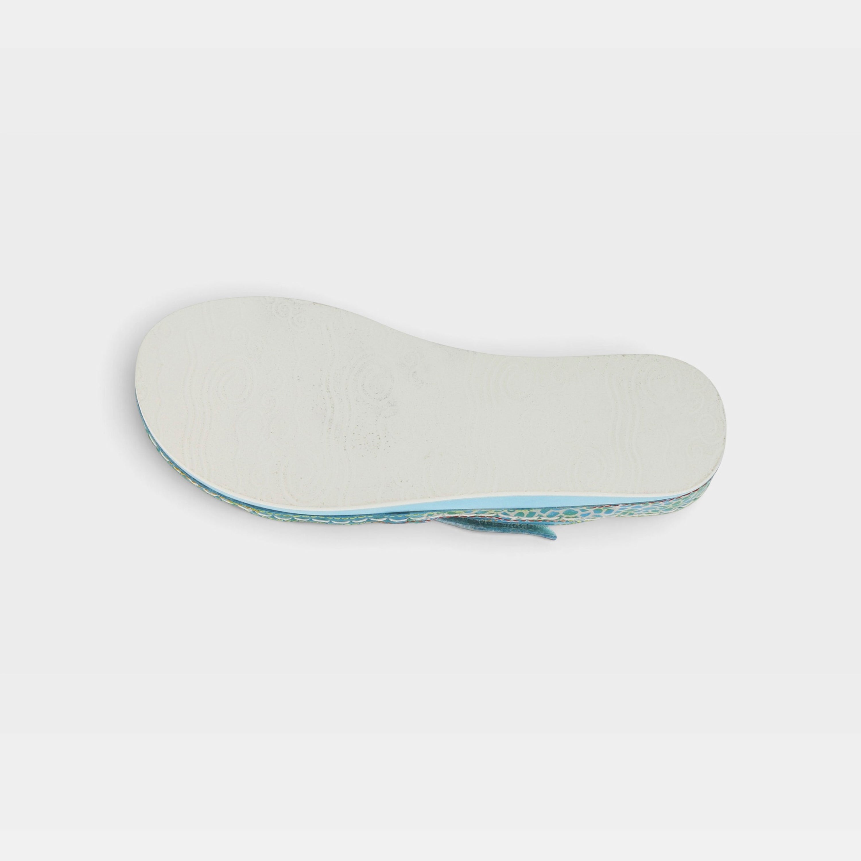 L'Artiste Caiman slide sandals in Aqua Multi, outsole view