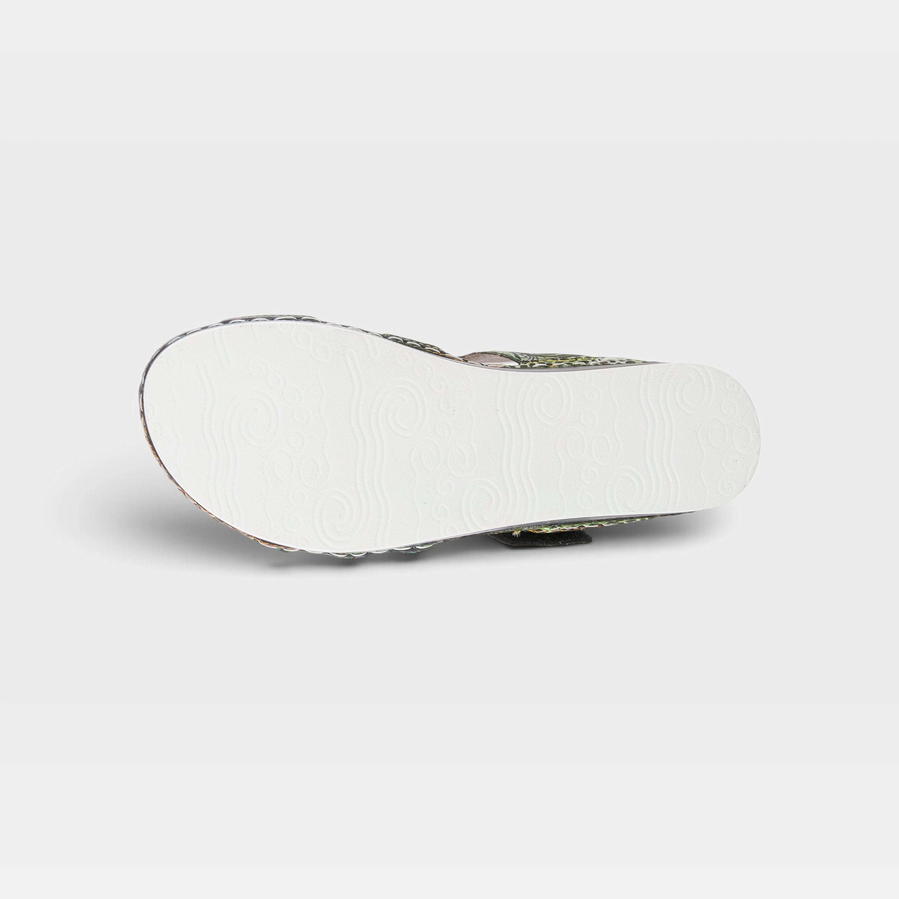 L'Artiste Caiman slide sandals in Black Multi, outsole view