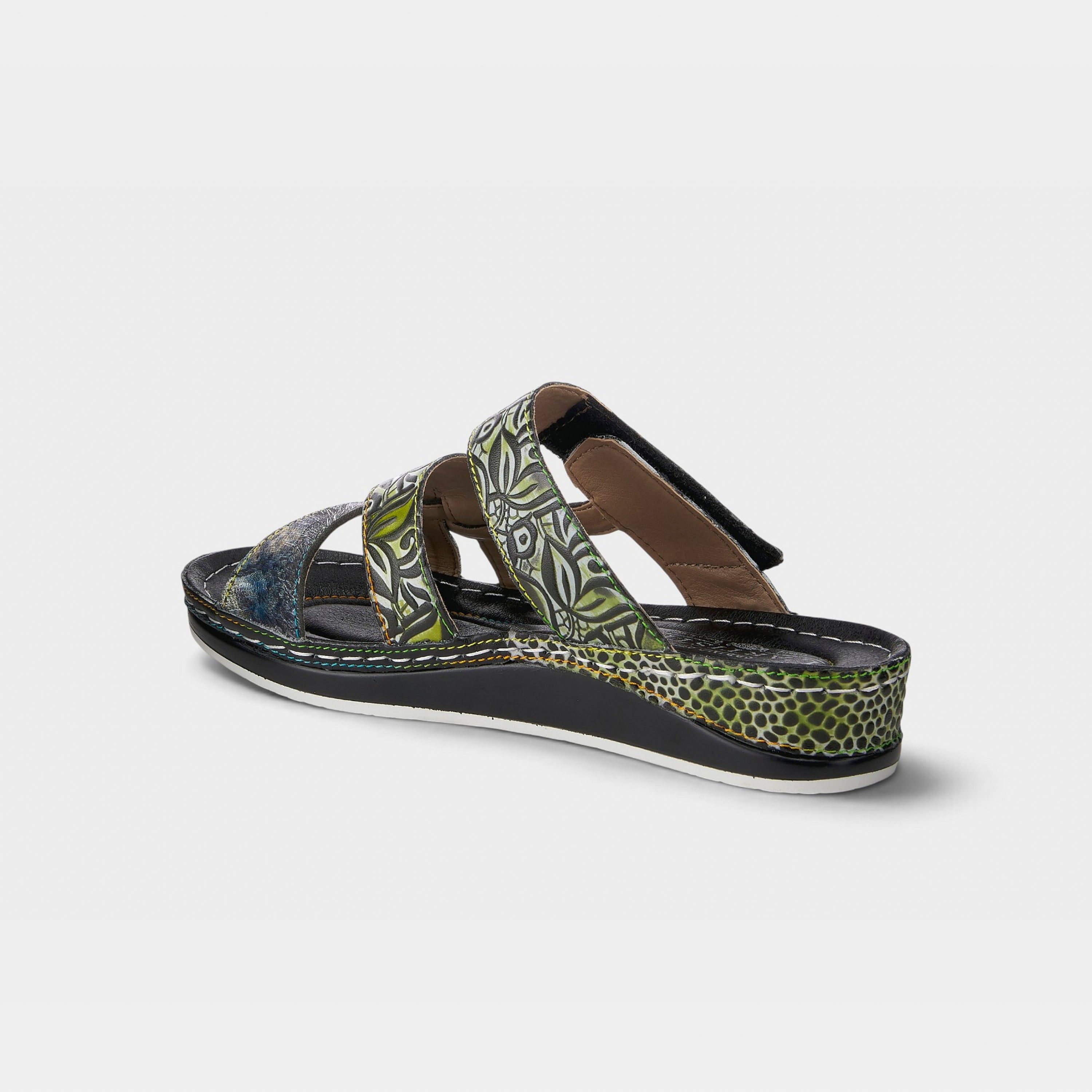 L'Artiste Caiman slide sandals in Black Multi, alternate angle view
