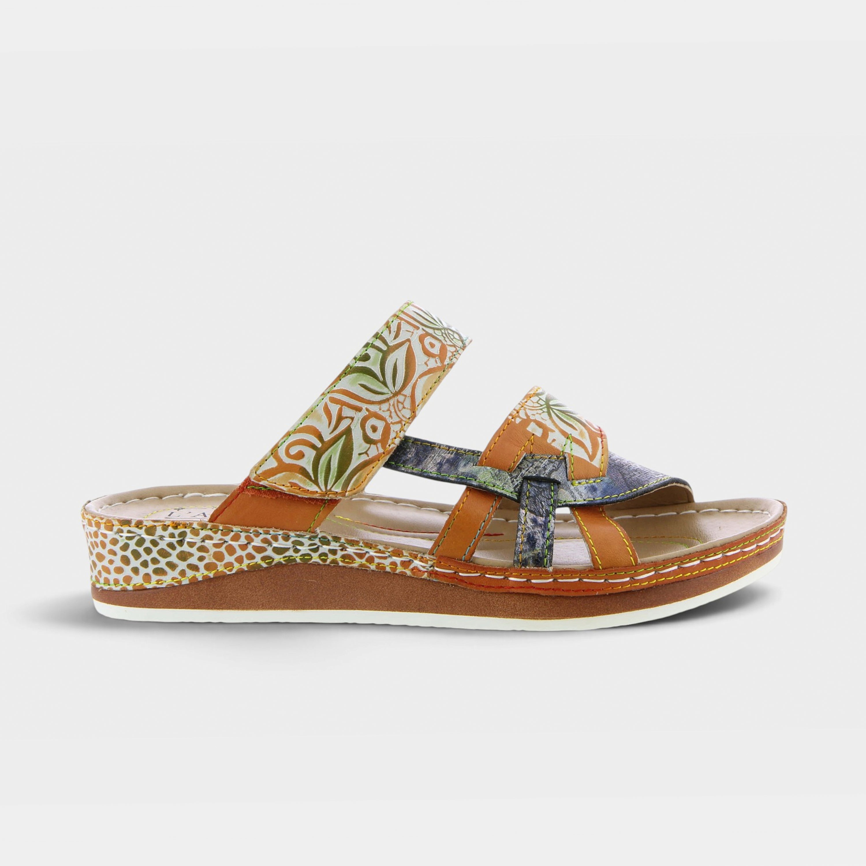 L'Artiste Caiman slide sandals in Camel Multi, hero view