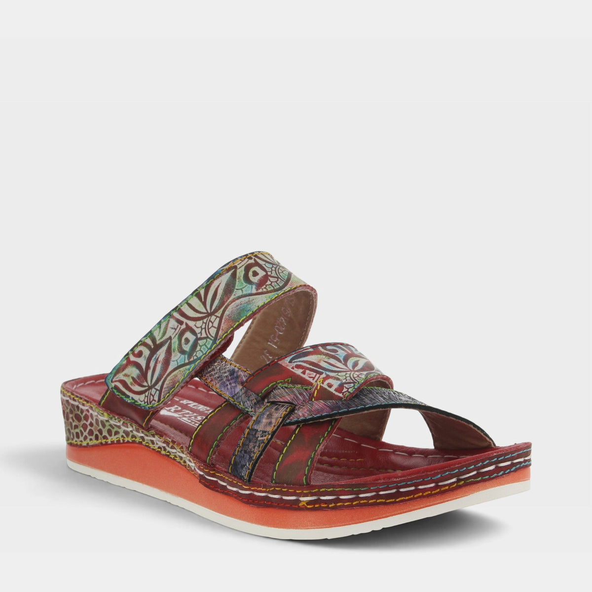 L'Artiste Caiman Slide Sandal in RED MULTI, front view