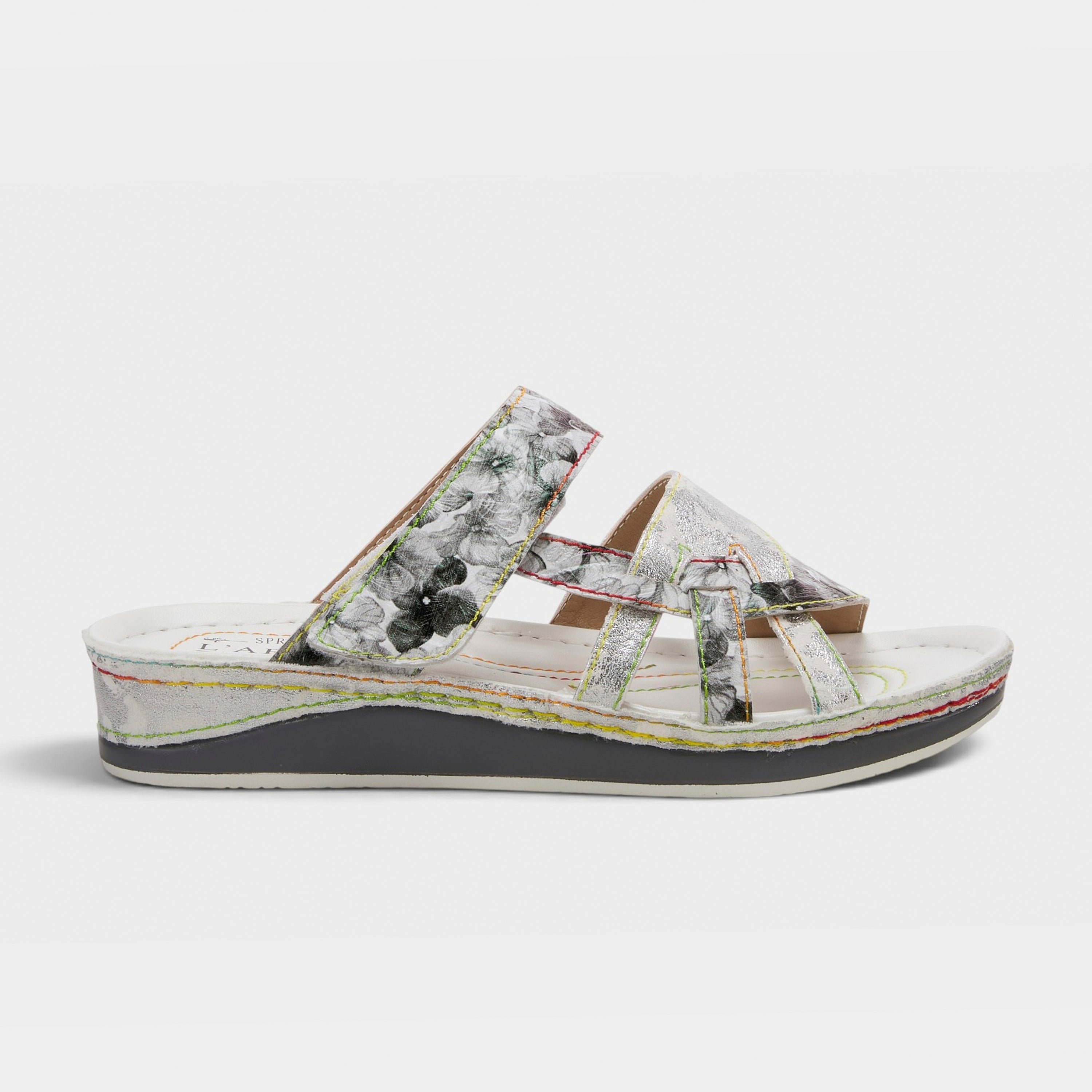 L'Artiste Caiman slide sandals in Silver Multi, hero view