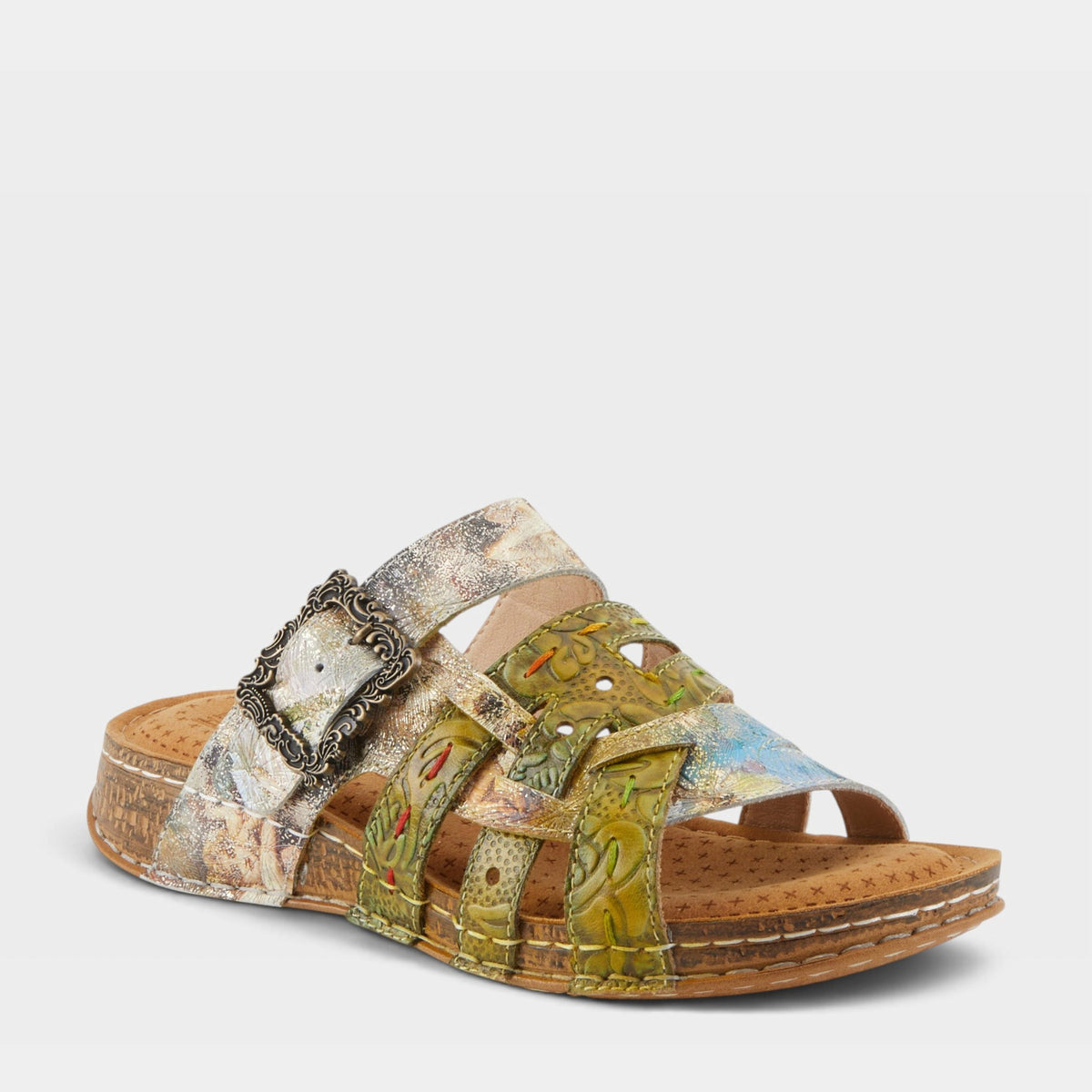 L'Artiste CALAMITYJAY SANDALS in OLIVE MULTI, front view