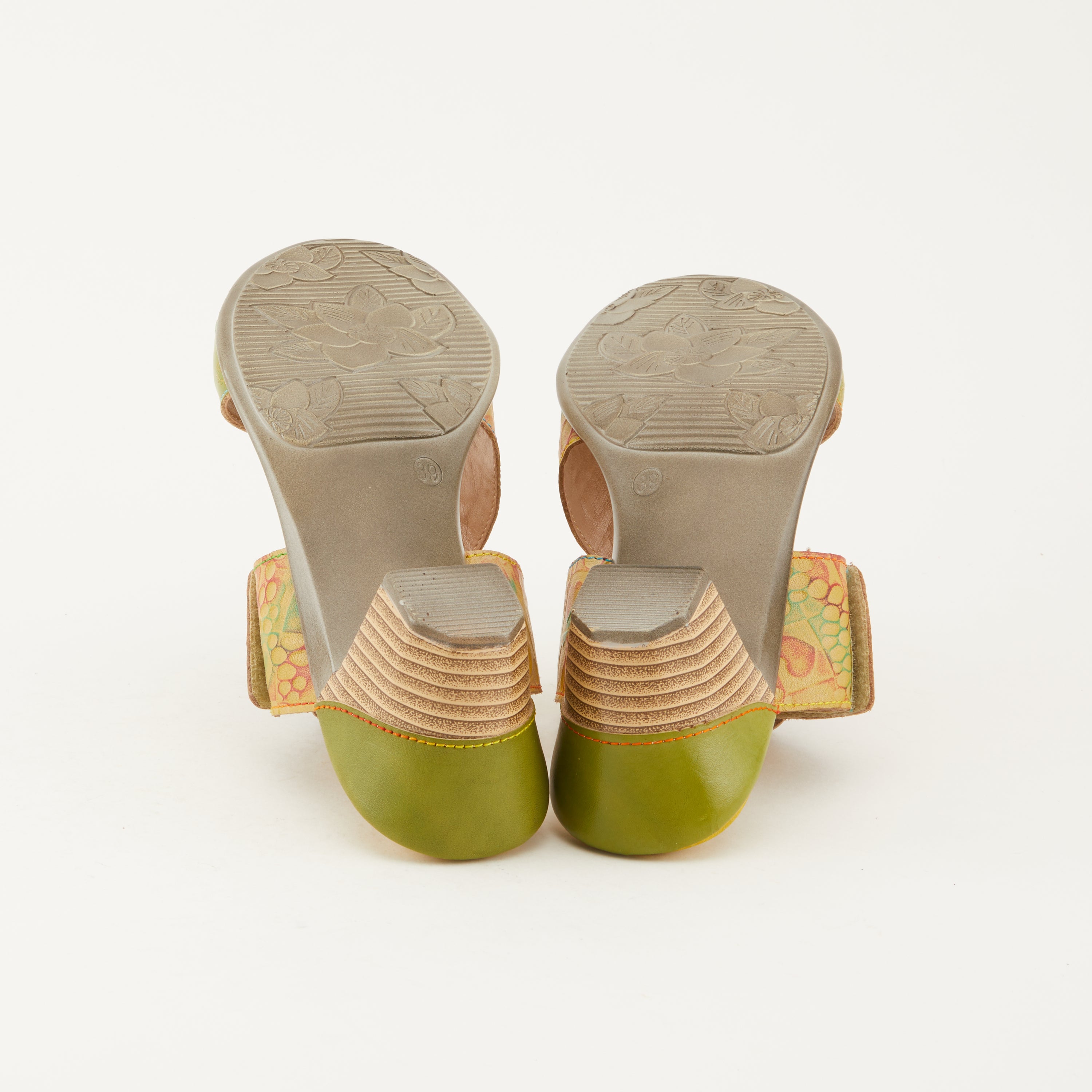 L'Artiste L'ARTISTE CLASSICAL SLIDE SANDALS sandal in yellow multi with handcrafted leather design