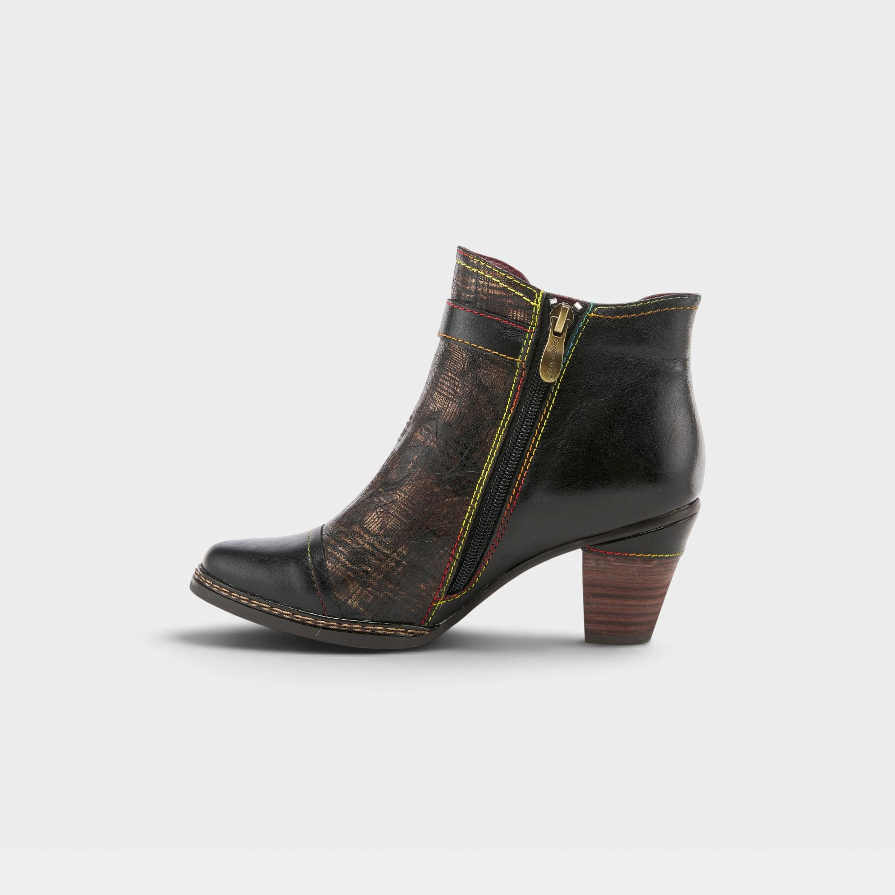 L'Artiste Captivate booties in Black Multi, side view
