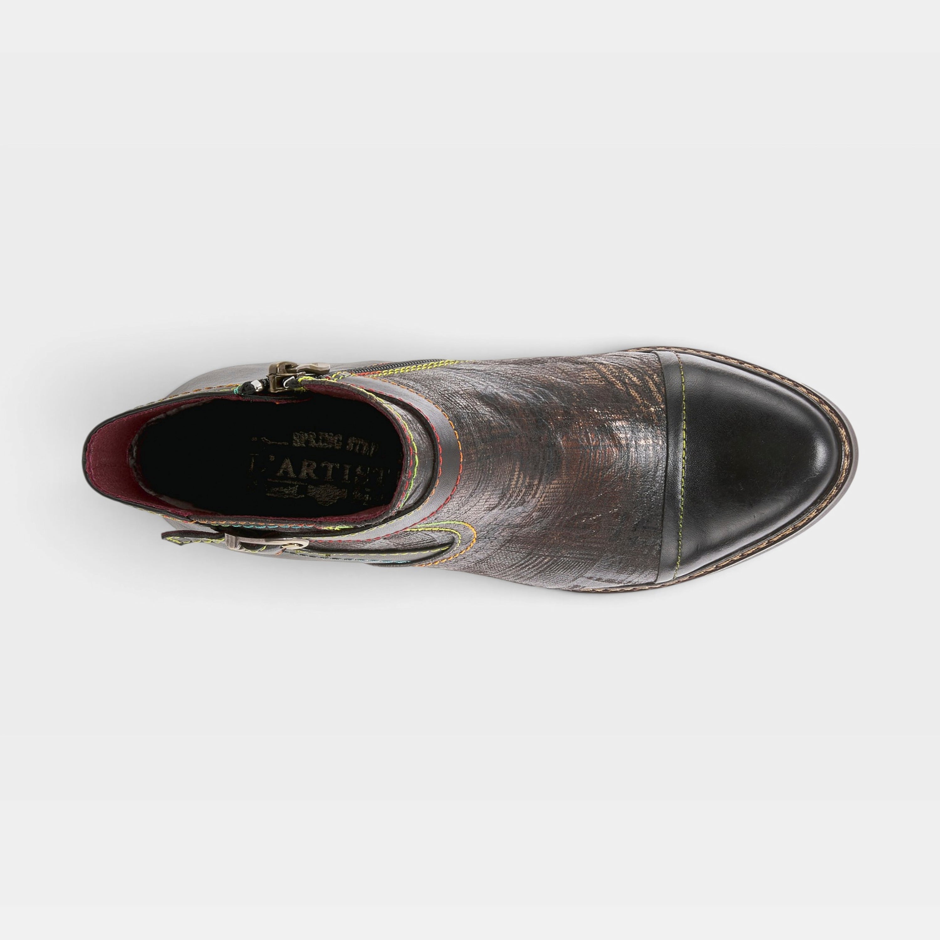 L'Artiste Captivate booties in Black Multi, top view