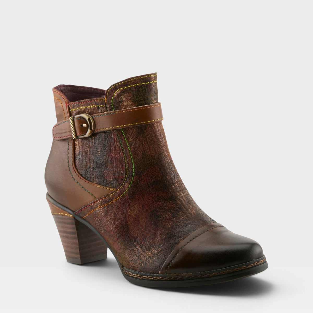 L'Artiste CAPTIVATE BOOTIES in BROWN MULTI, front view