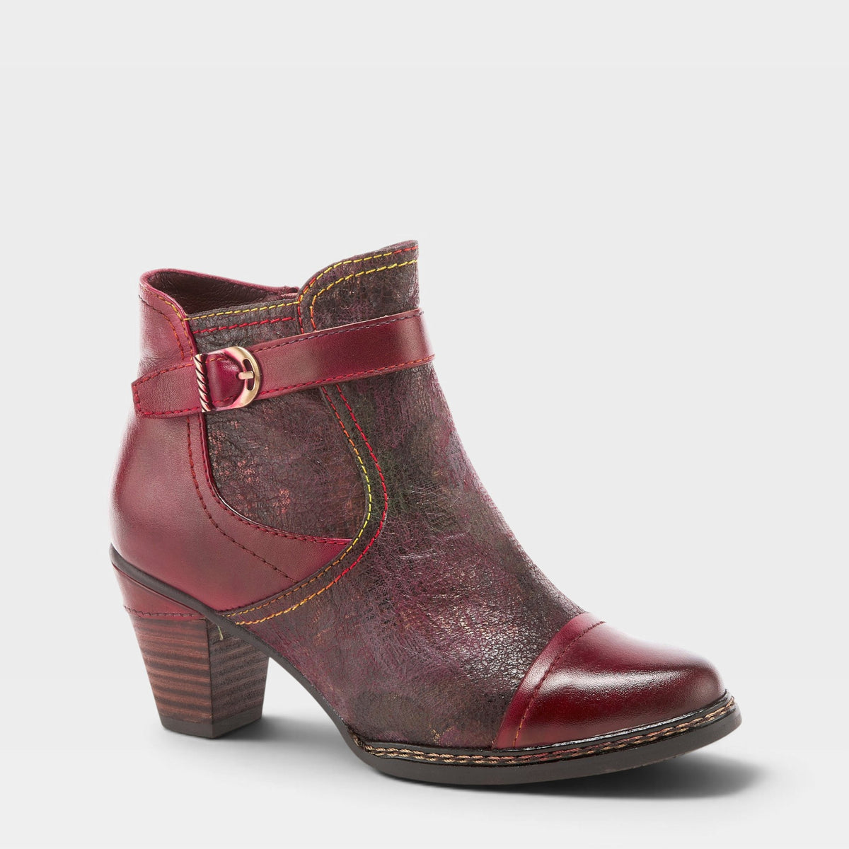 L'Artiste CAPTIVATE BOOTIES in BORDEAUX MULTI, front view
