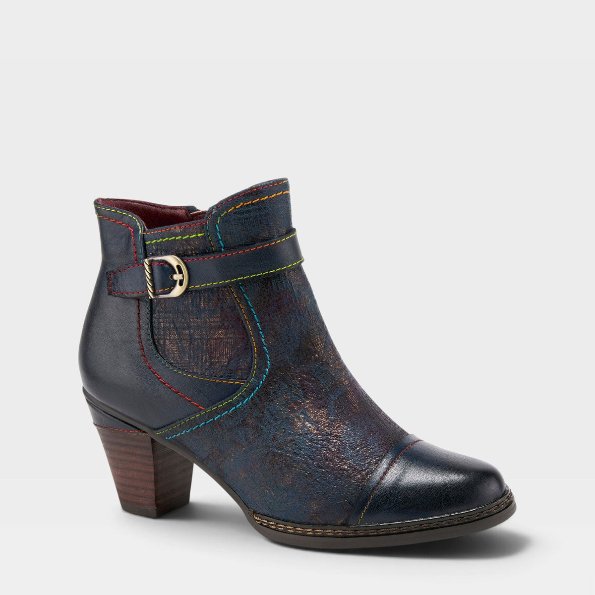 L'Artiste CAPTIVATE BOOTIES in NAVY MULTI, front view