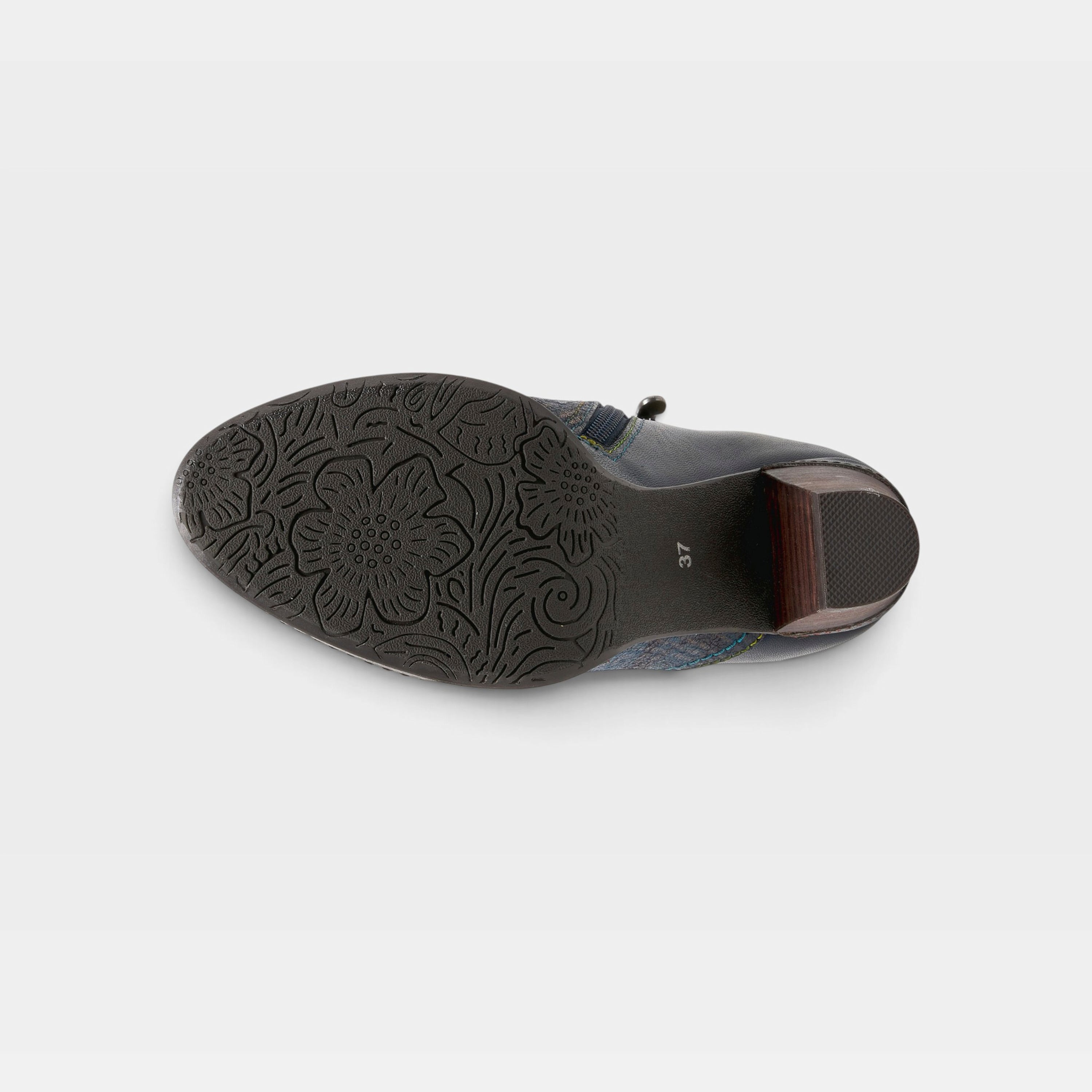 L'Artiste Captivate booties in Navy Multi, outsole view
