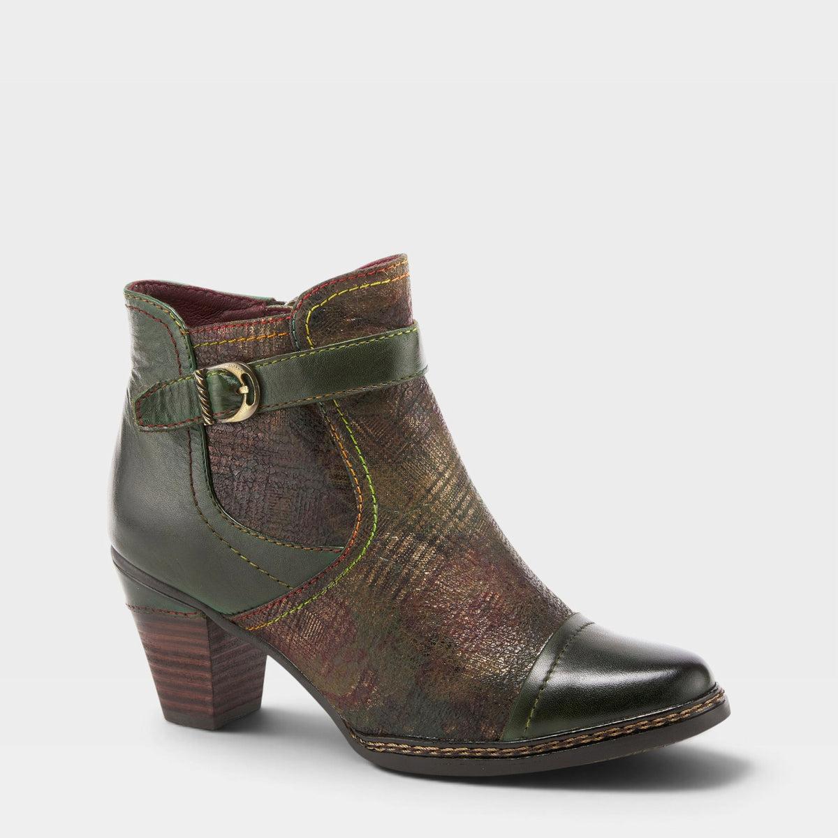 L'Artiste CAPTIVATE BOOTIES in OLIVE MULTI, front view