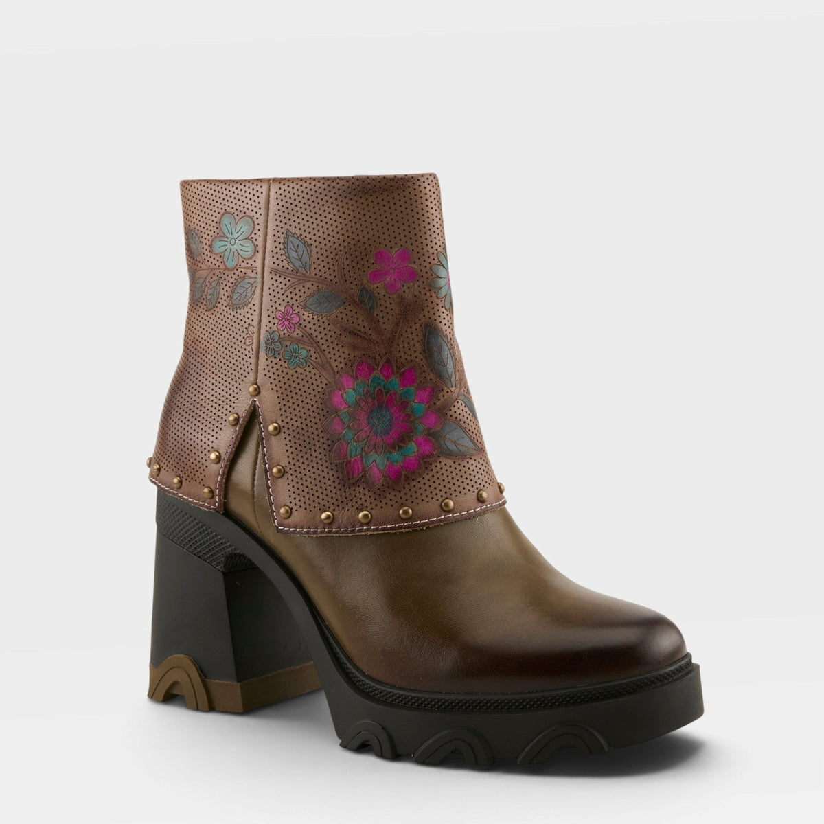 L'Artiste CARIZMA BOOTS in OLIVE MULTI, front view