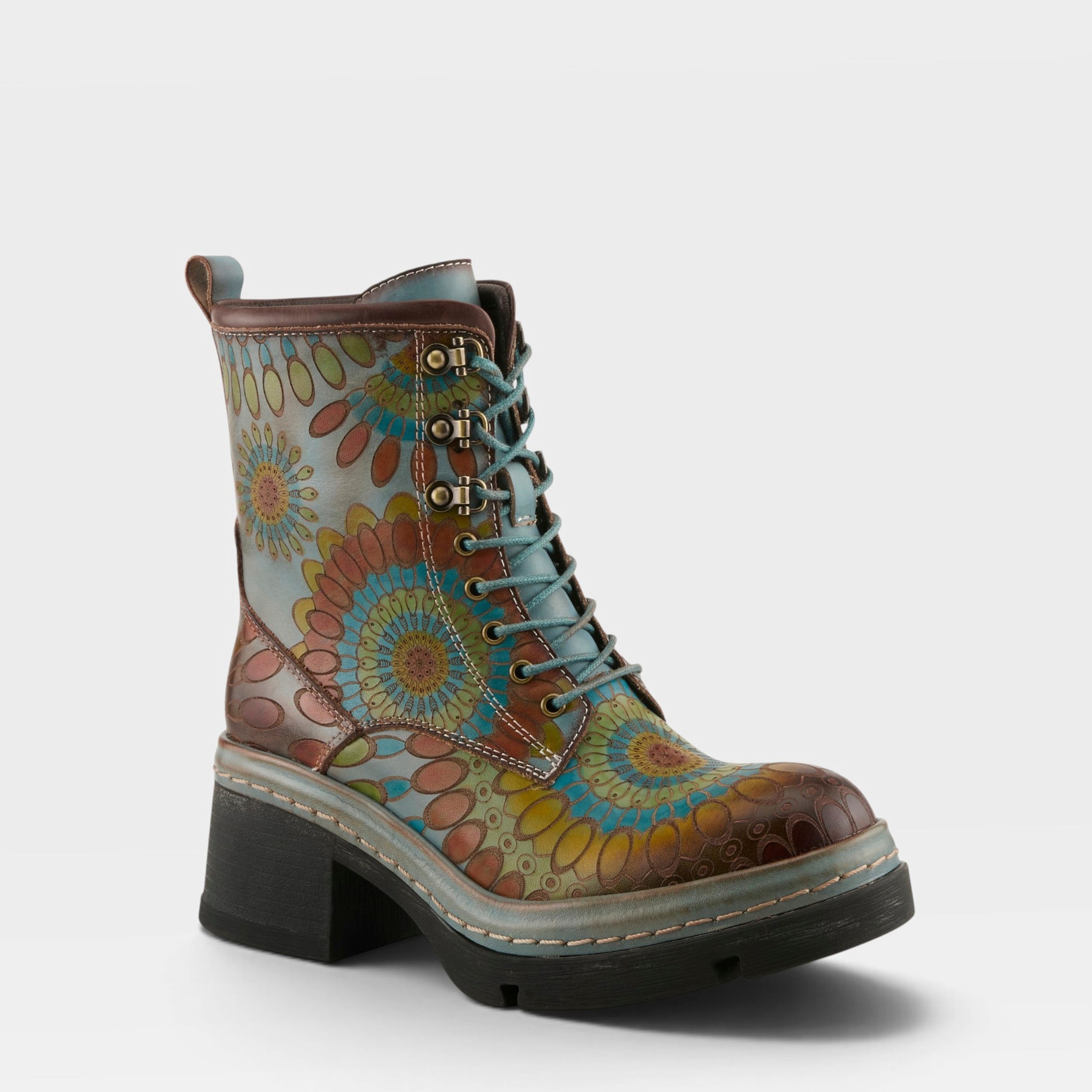 L'Artiste CARNIVALE BOOTS in BLUE MULTI, front view