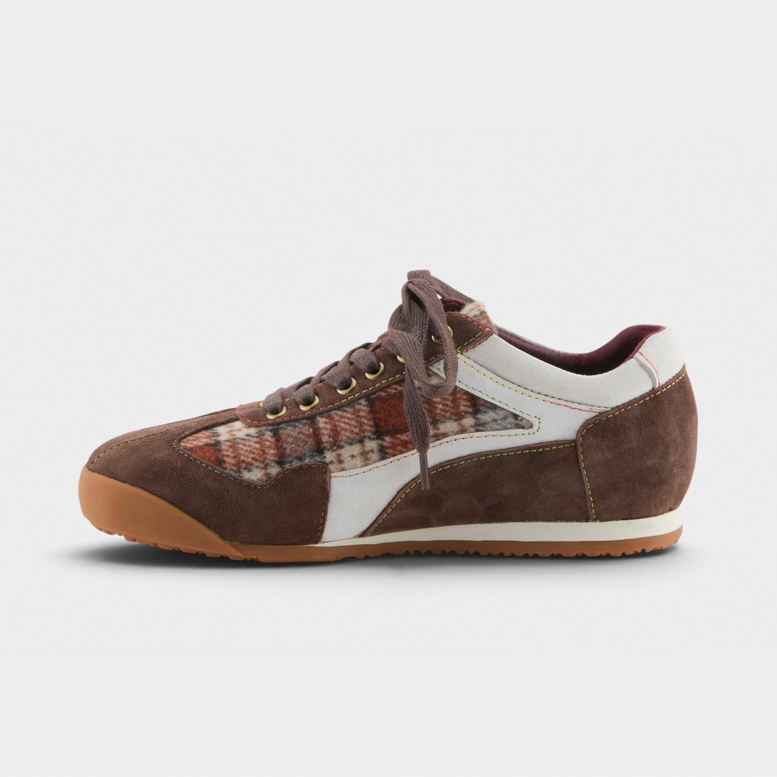 L'Artiste Carpediem sneakers in Brown Multi Suede, side view