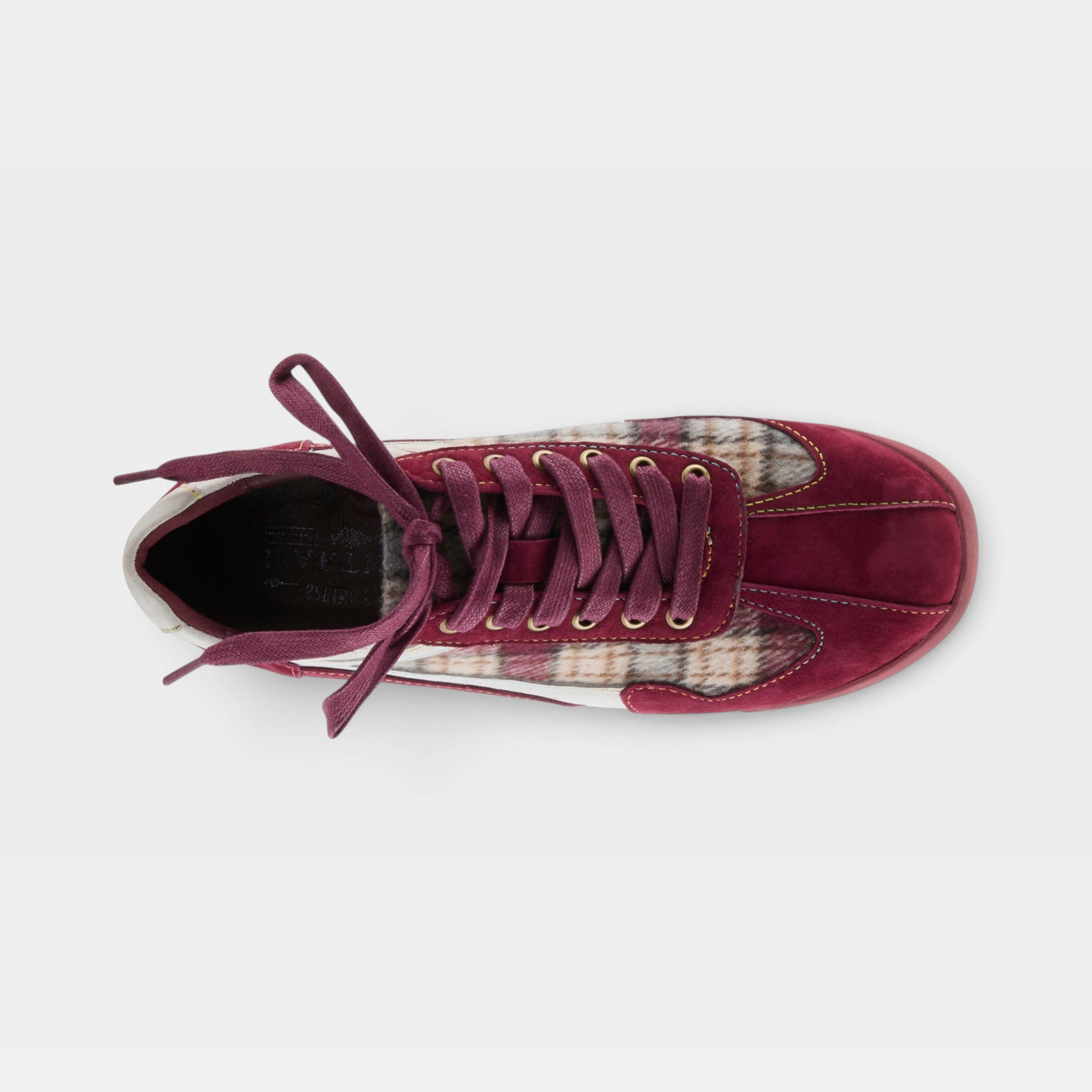 L'Artiste Carpediem sneakers in Red Multi Suede, top view