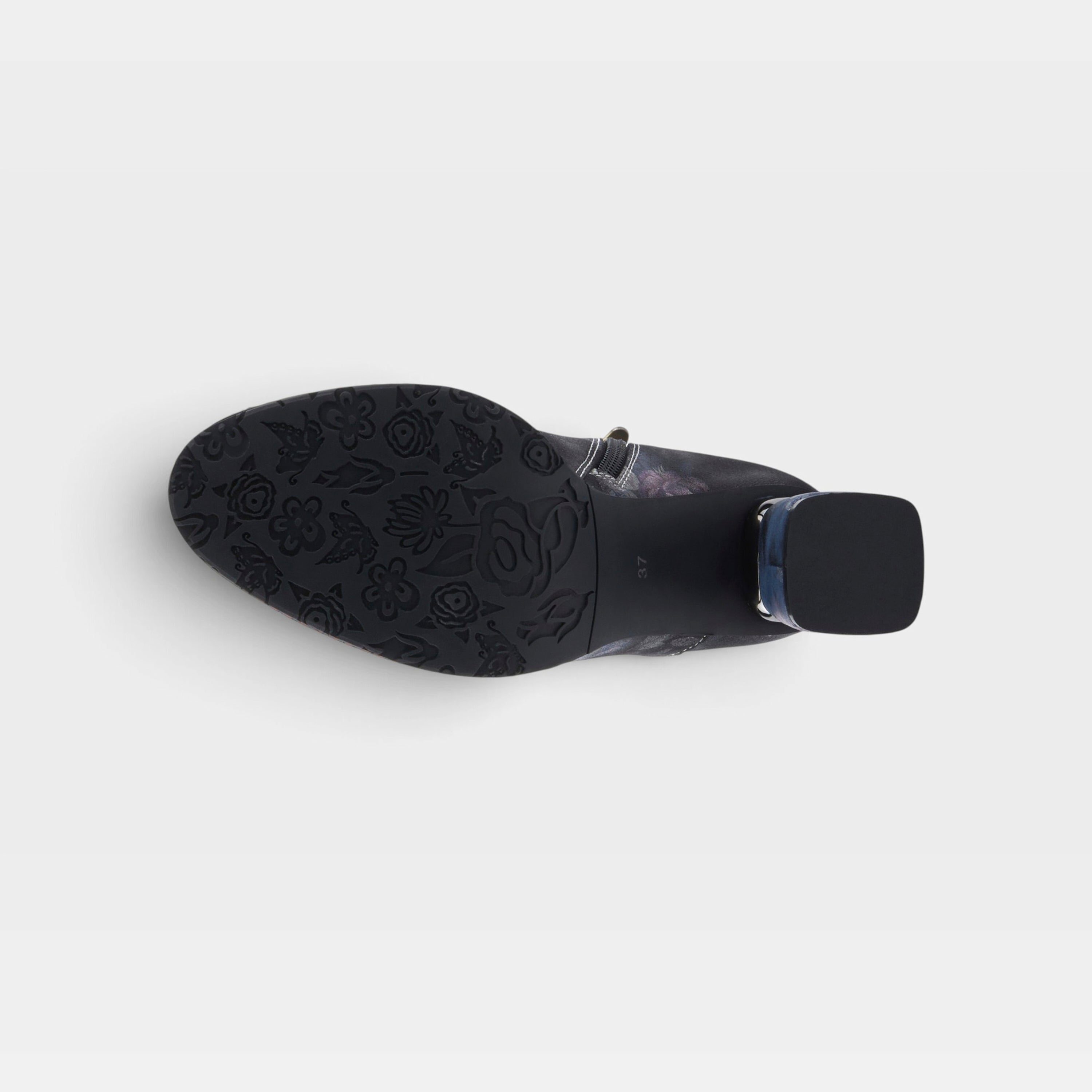 L'Artiste Carre boots in Black Multi, outsole view
