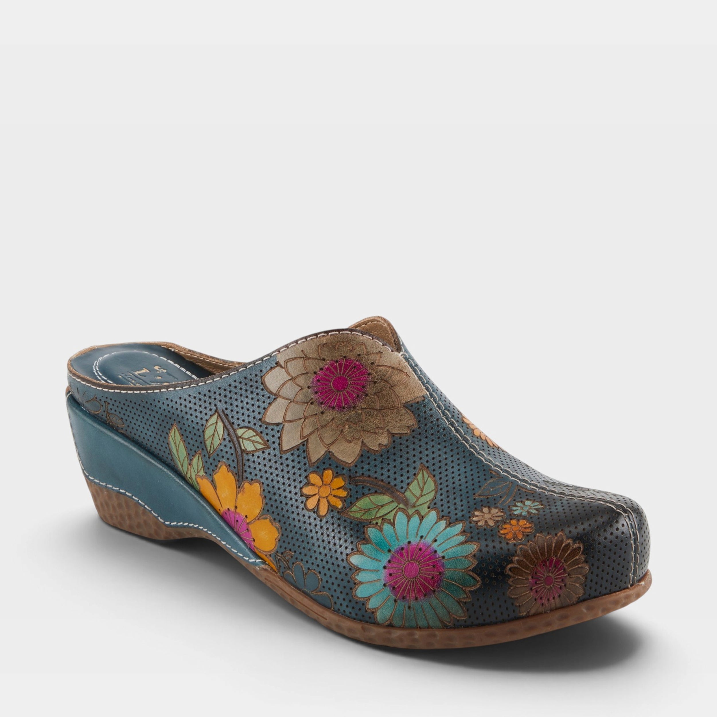 L'Artiste CHIENTI CLOGS in NAVY MULTI, front view