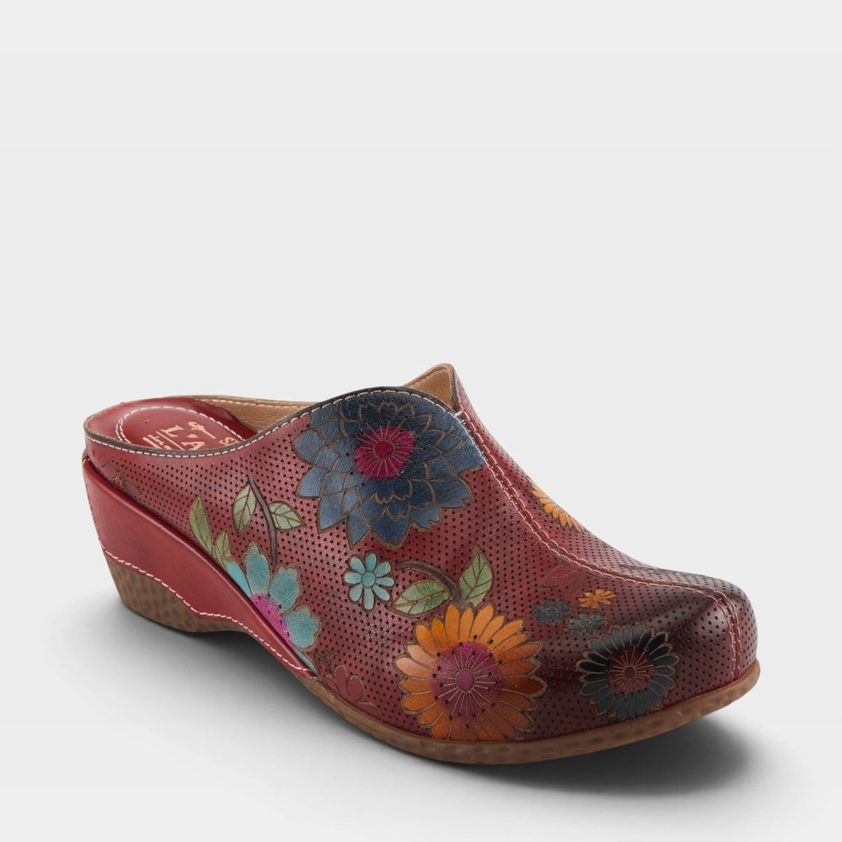 L'Artiste CHIENTI CLOGS in RED MULTI, front view