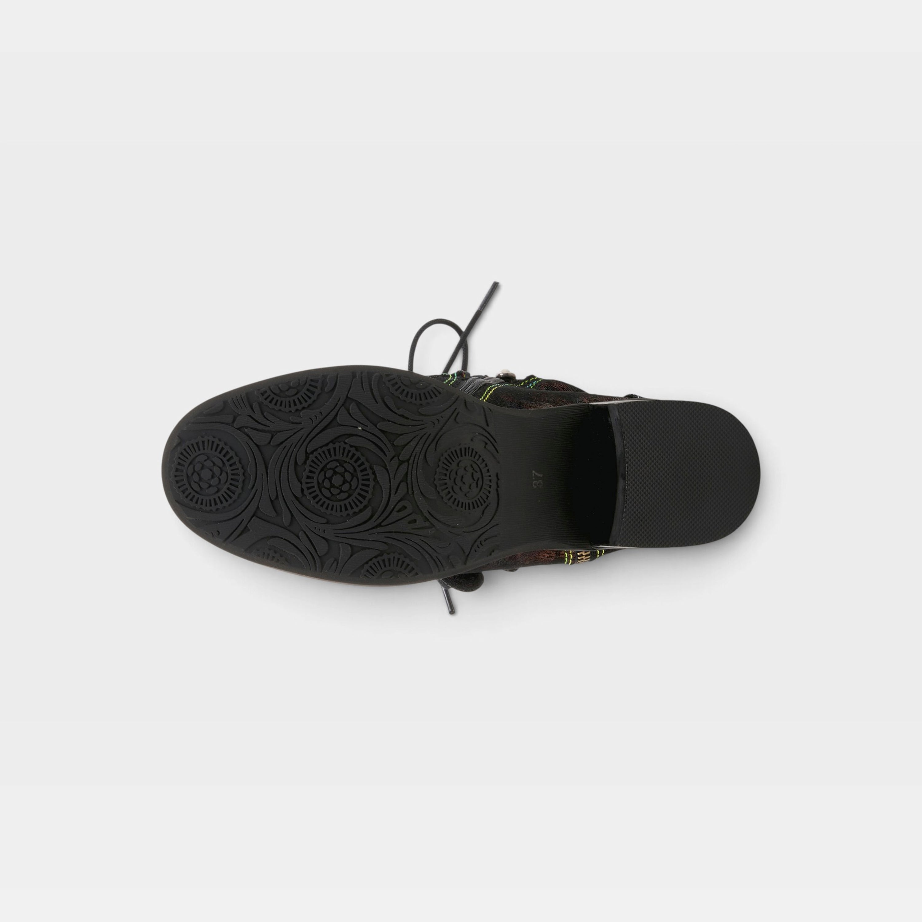 L'Artiste Chrissy booties in Black Multi, outsole view