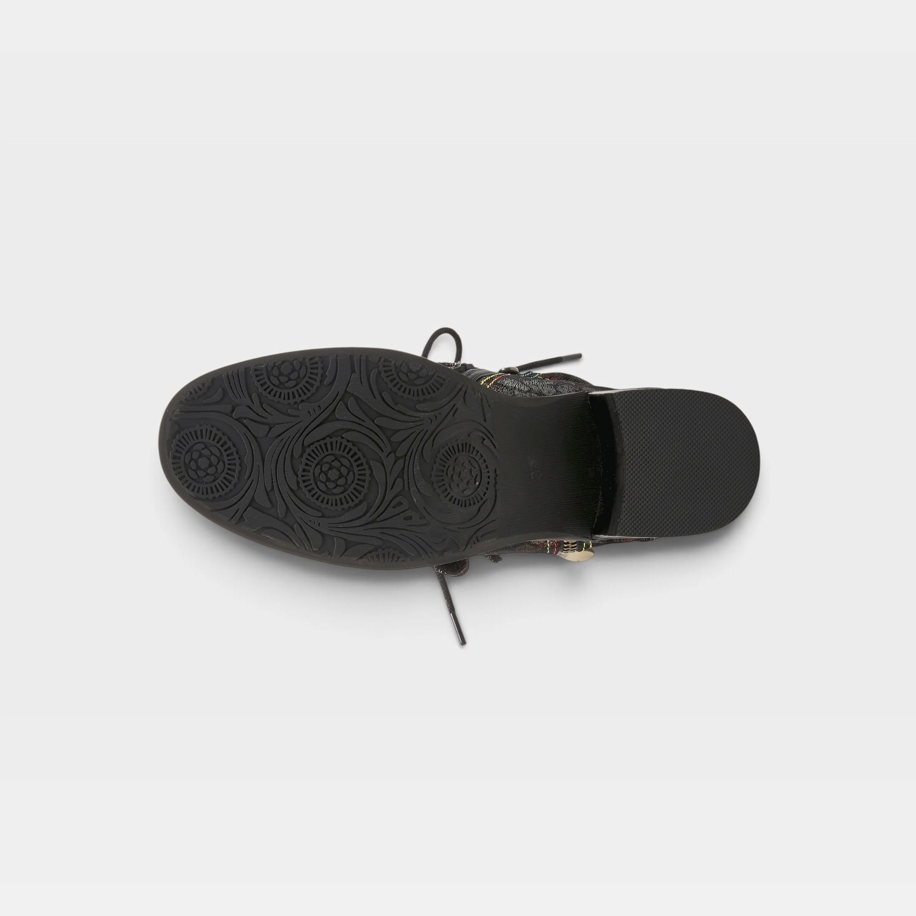 L'Artiste Chrissy booties in Brown Multi, outsole view