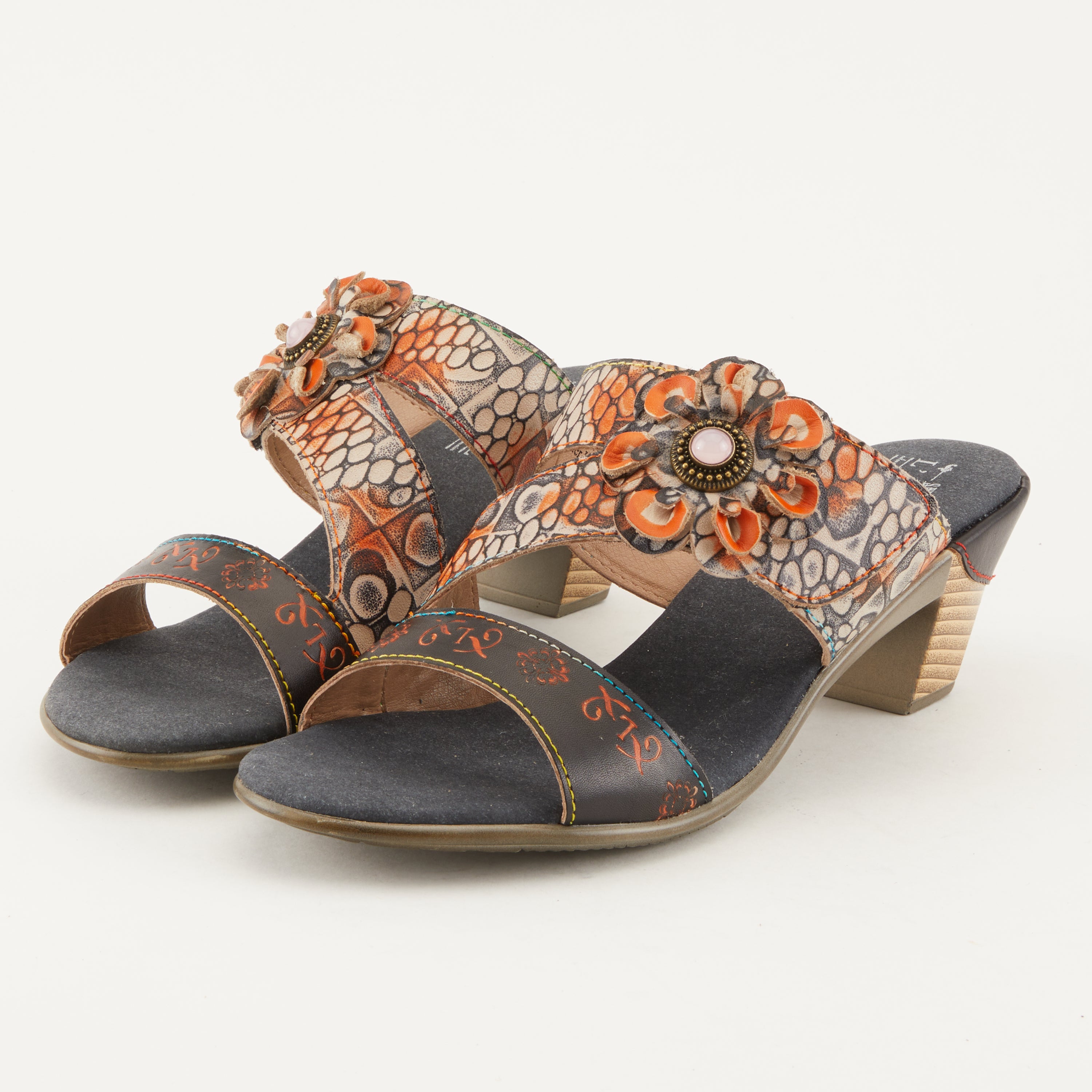 L'Artiste L'ARTISTE CLASSICAL SLIDE SANDALS sandal in red multi with handcrafted leather design