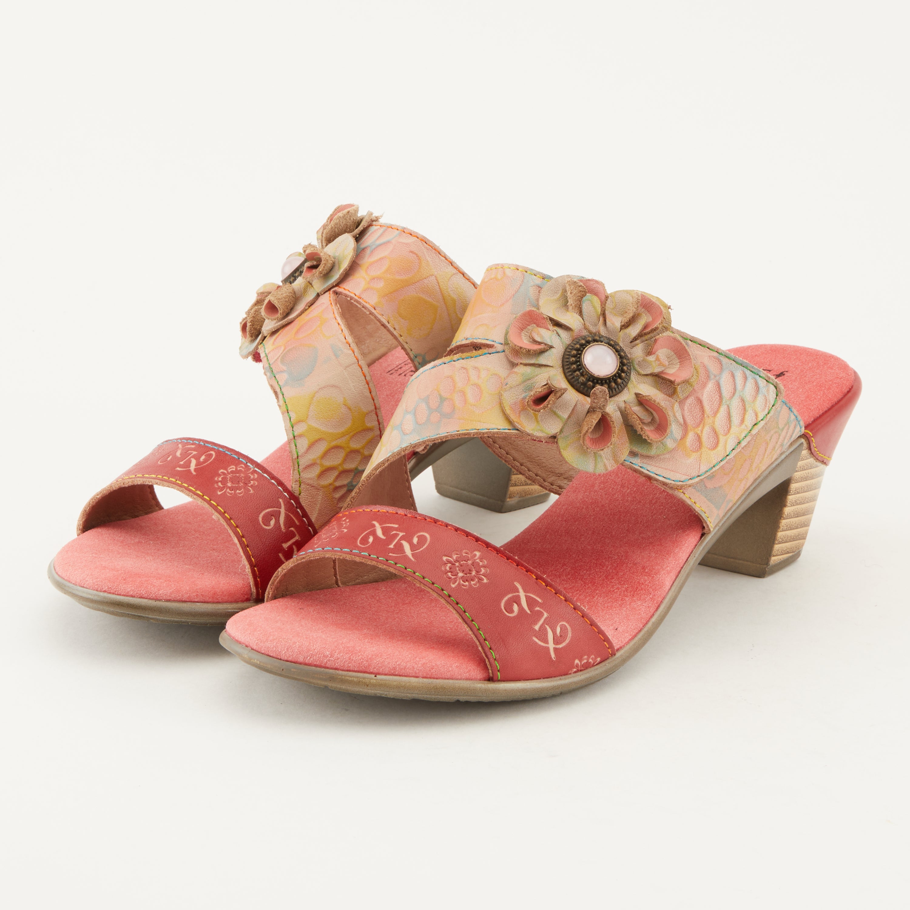 L'Artiste L'ARTISTE CLASSICAL SLIDE SANDALS sandal in yellow multi with handcrafted leather design