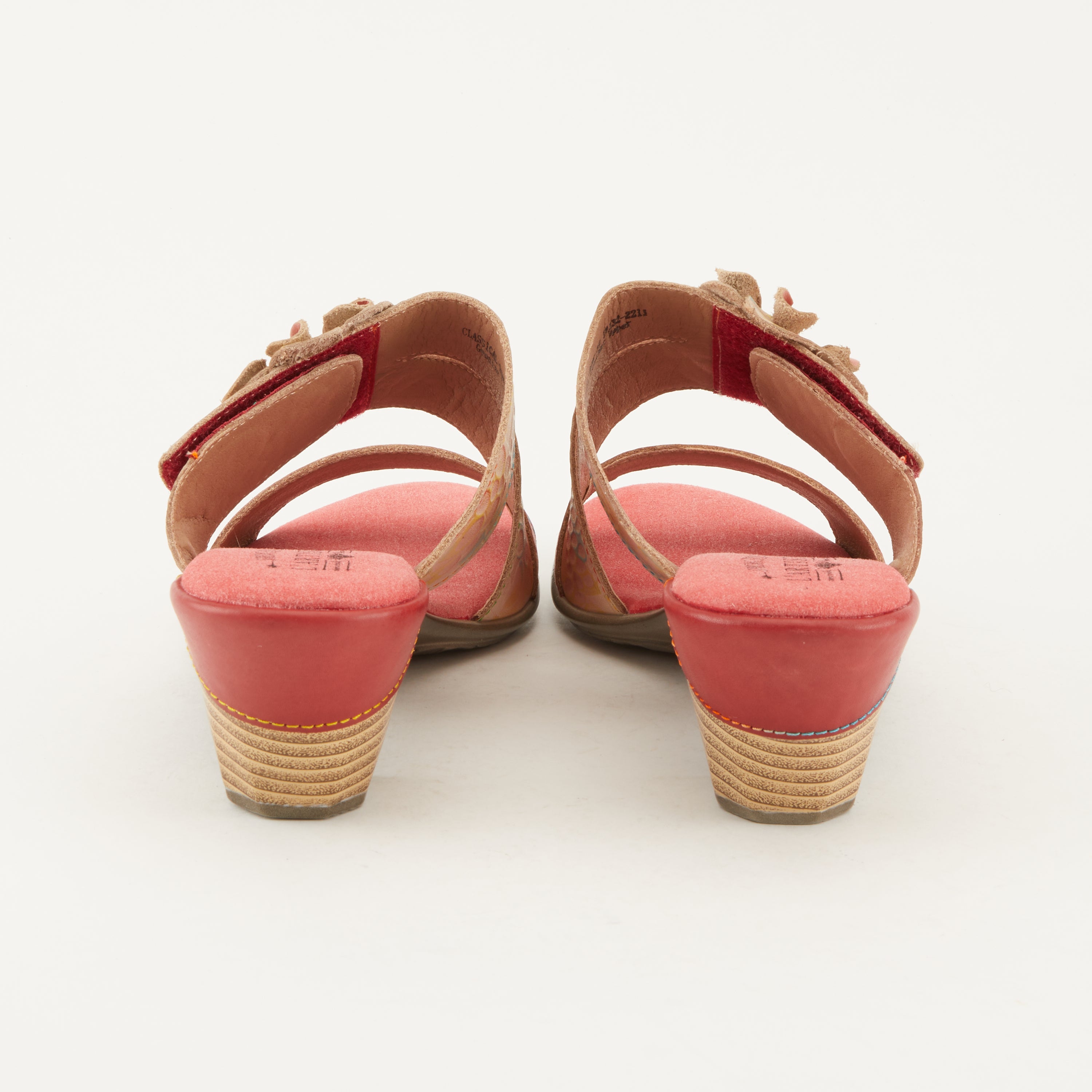 L'Artiste L'ARTISTE CLASSICAL SLIDE SANDALS sandal in red multi with handcrafted leather design