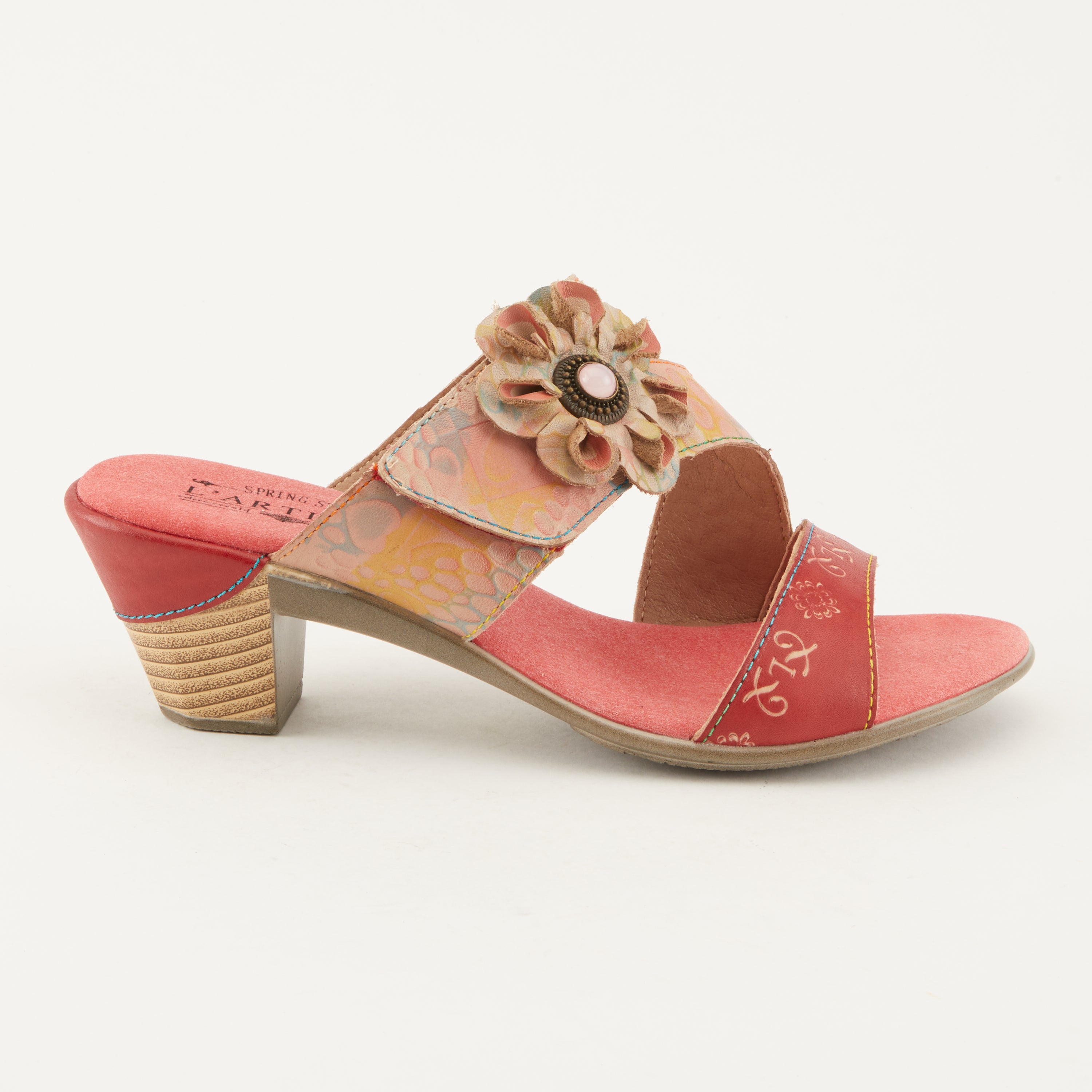 L'Artiste L'ARTISTE CLASSICAL SLIDE SANDALS sandal in yellow multi with handcrafted leather design