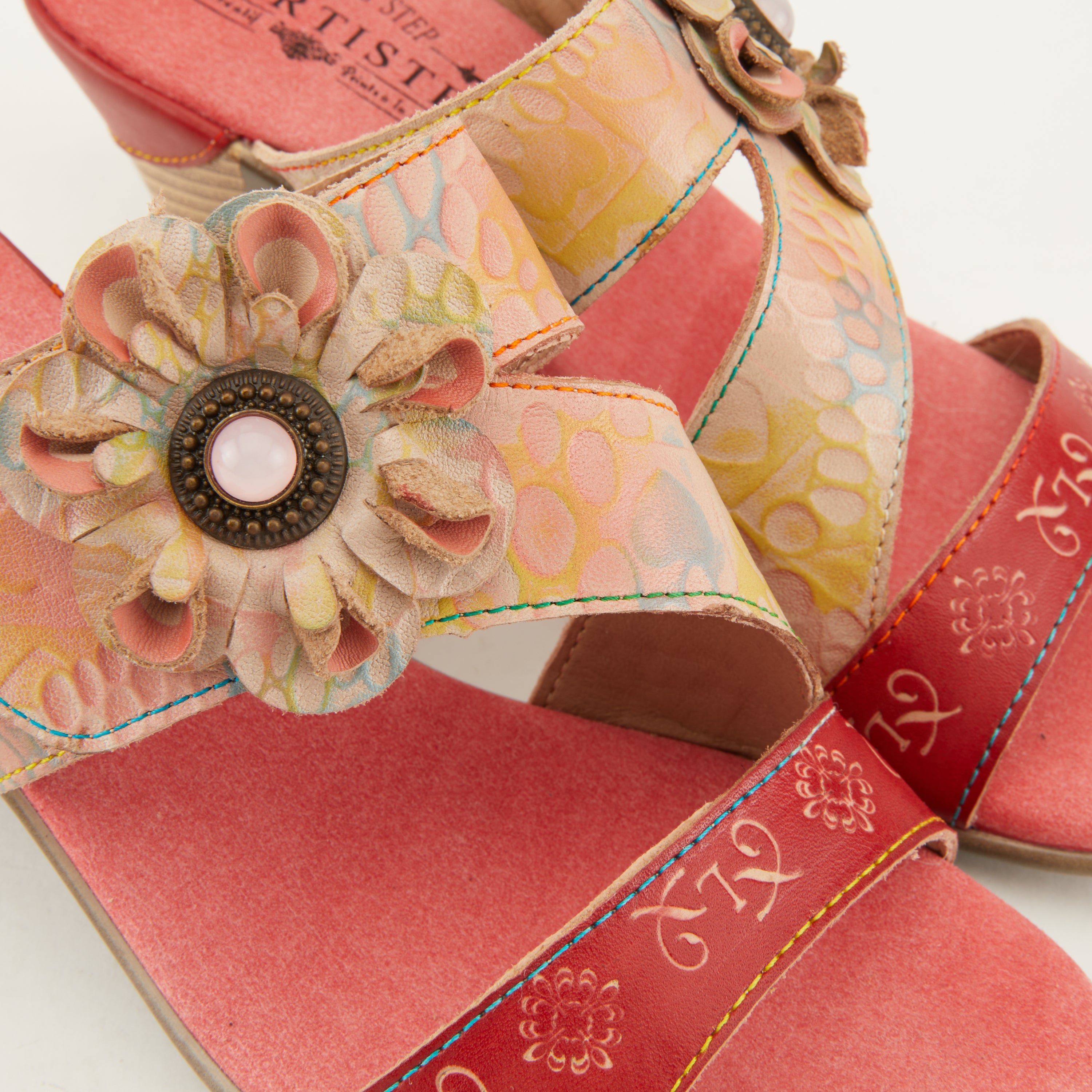 L'Artiste L'ARTISTE CLASSICAL SLIDE SANDALS sandal in yellow multi with handcrafted leather design