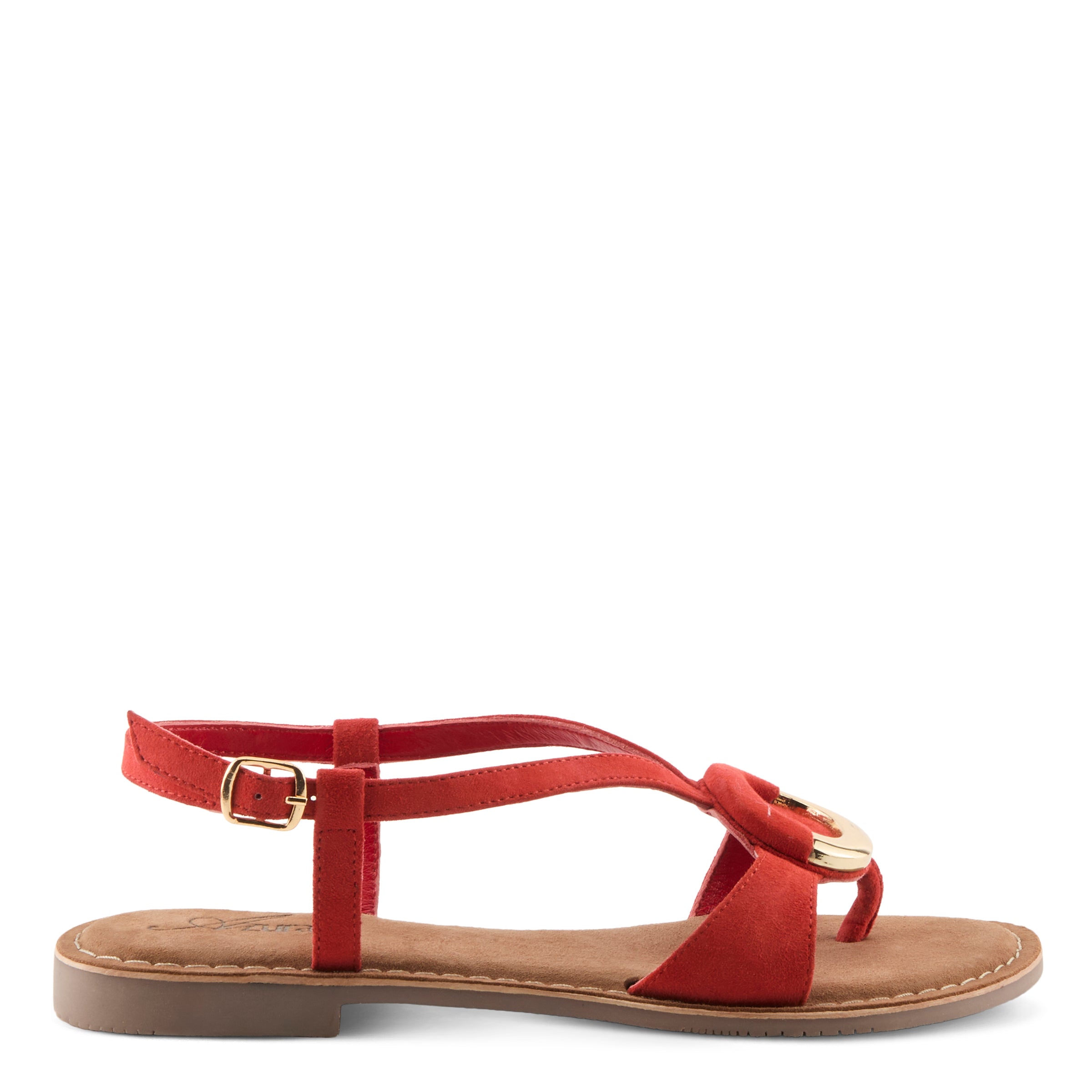 Azura Classylady women's sandal in red suede with suede upper and buckle detail
