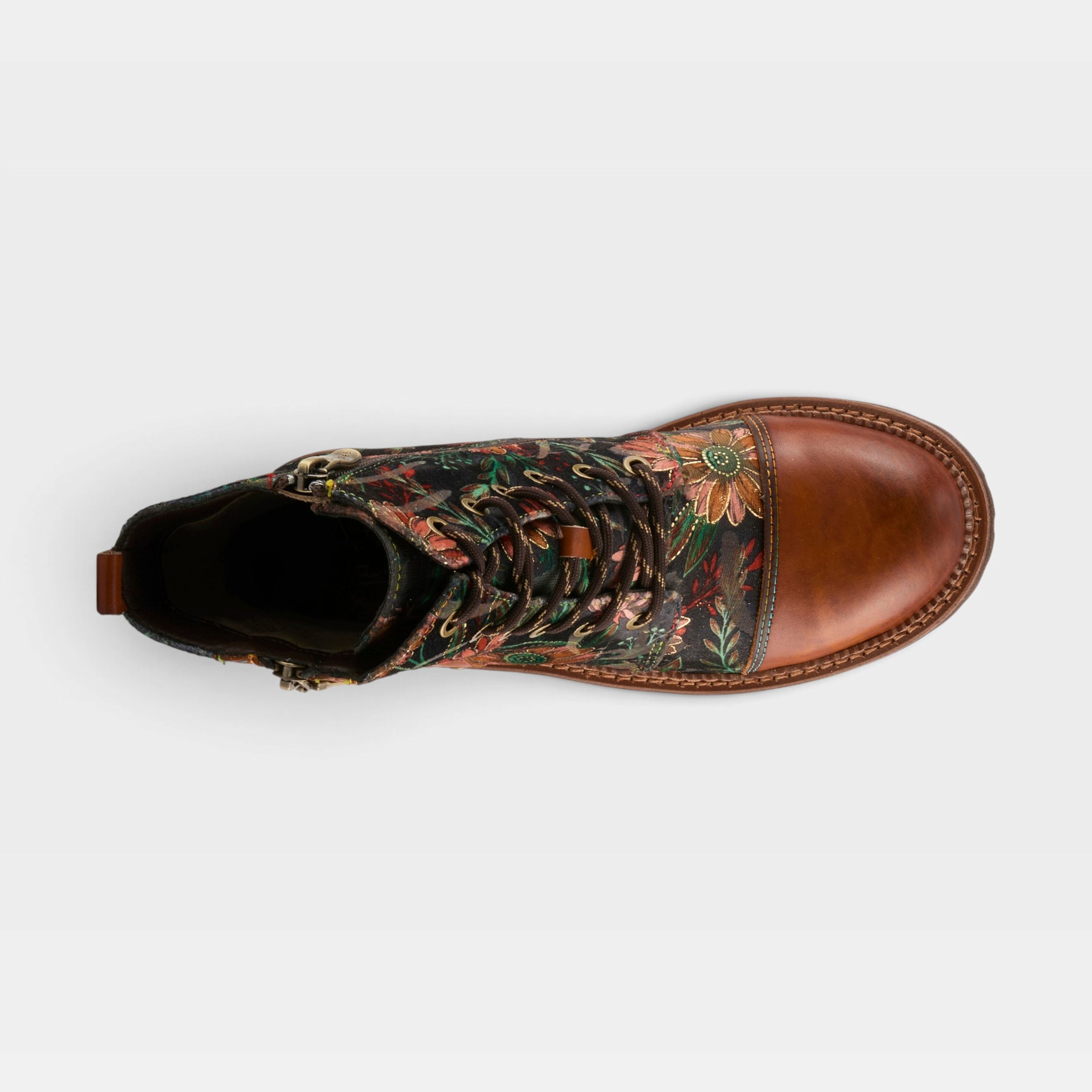 L'Artiste Cordea boots in Camel Multi, top view