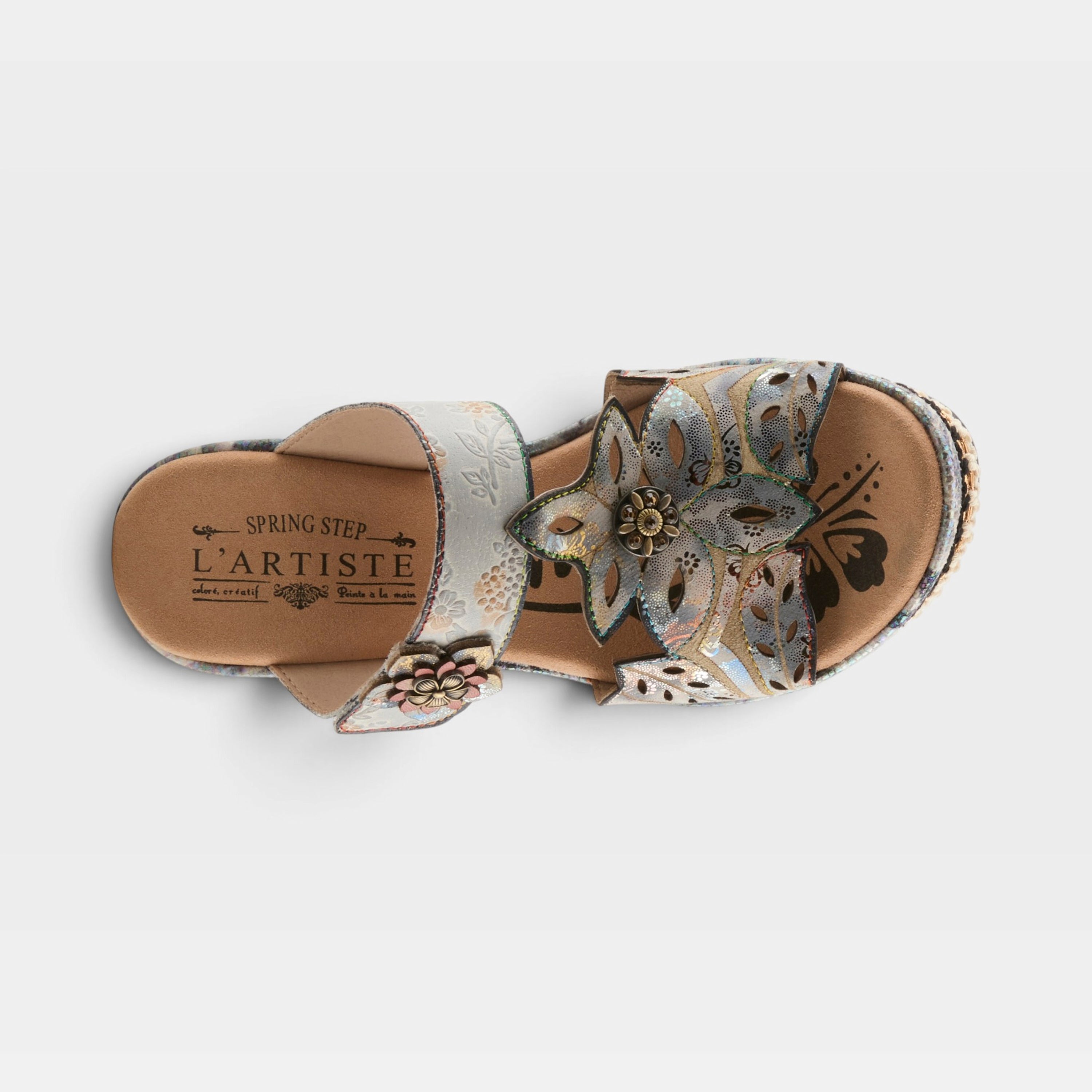 L'Artiste Coverup sandals in Ice, top view