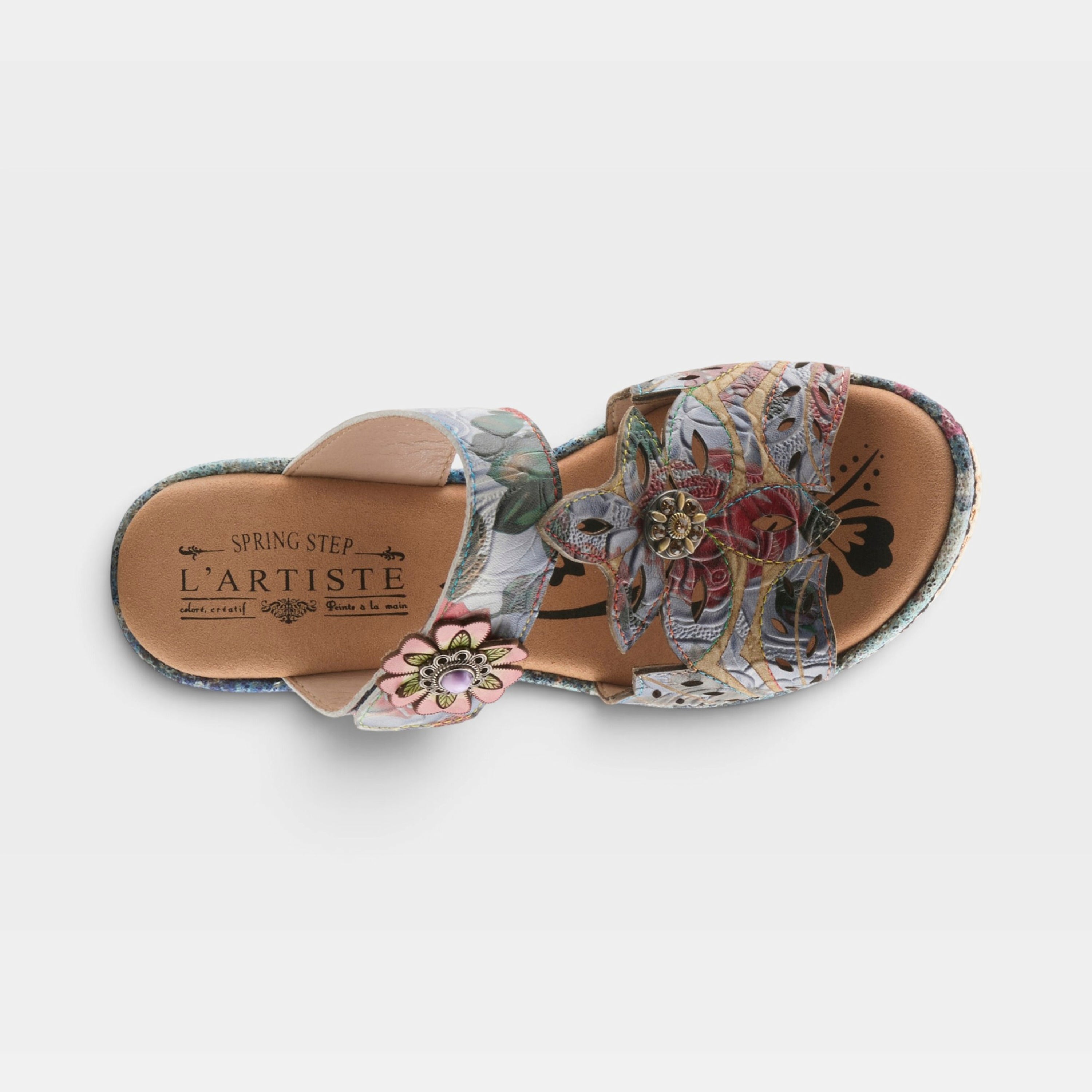 L'Artiste Coverup sandals in Navy Multi, top view