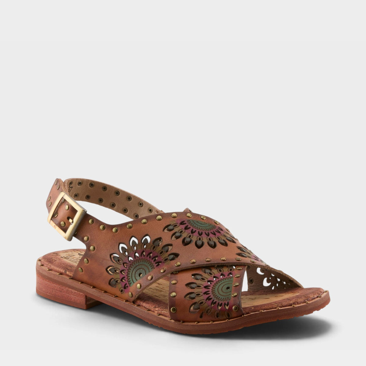 L'Artiste CROSSROADS SANDAL in BROWN MULTI, front view