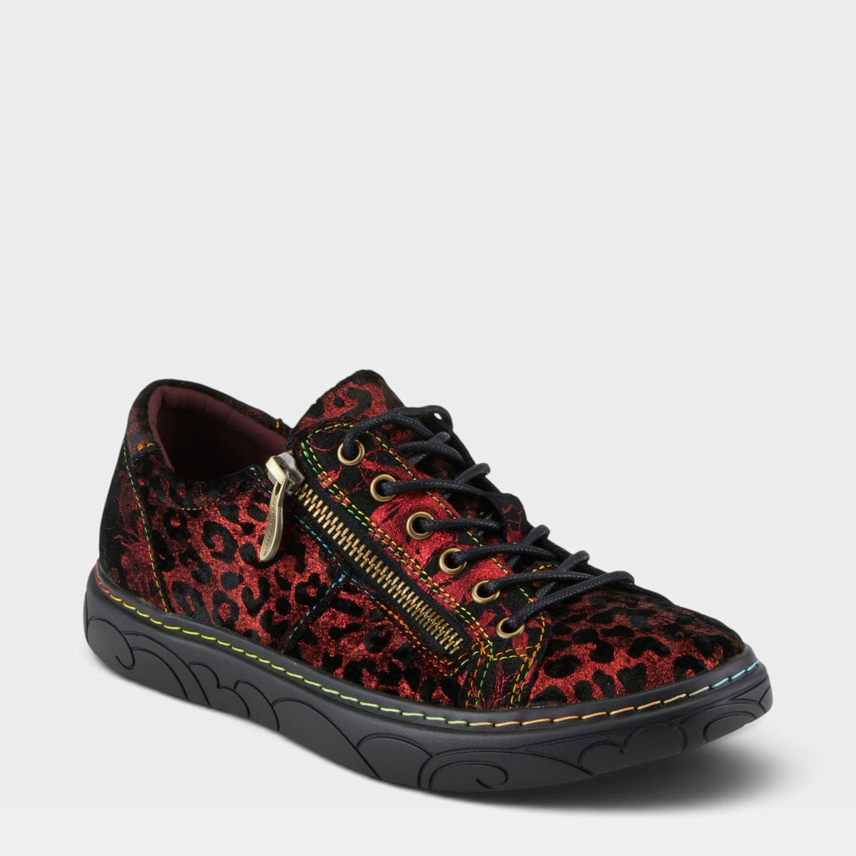 L'Artiste DANLI-CHEETA SNEAKERS in RED MULTI, front view